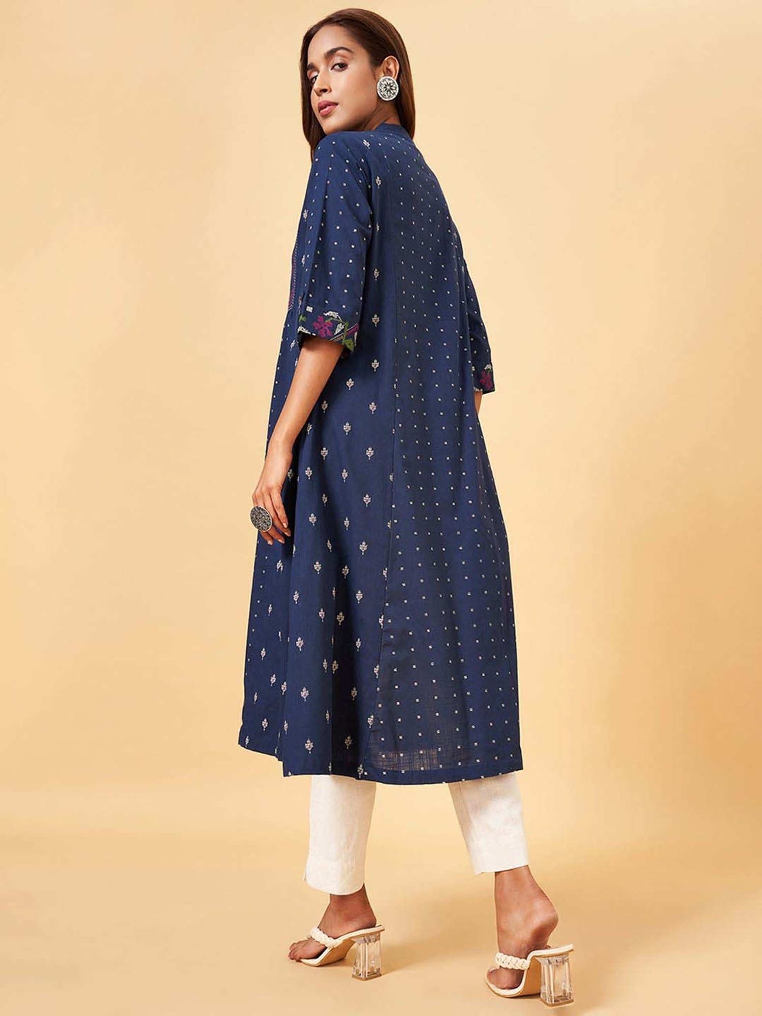 Rangmanch by Pantaloons Navy Cotton Printed A Line Kurta