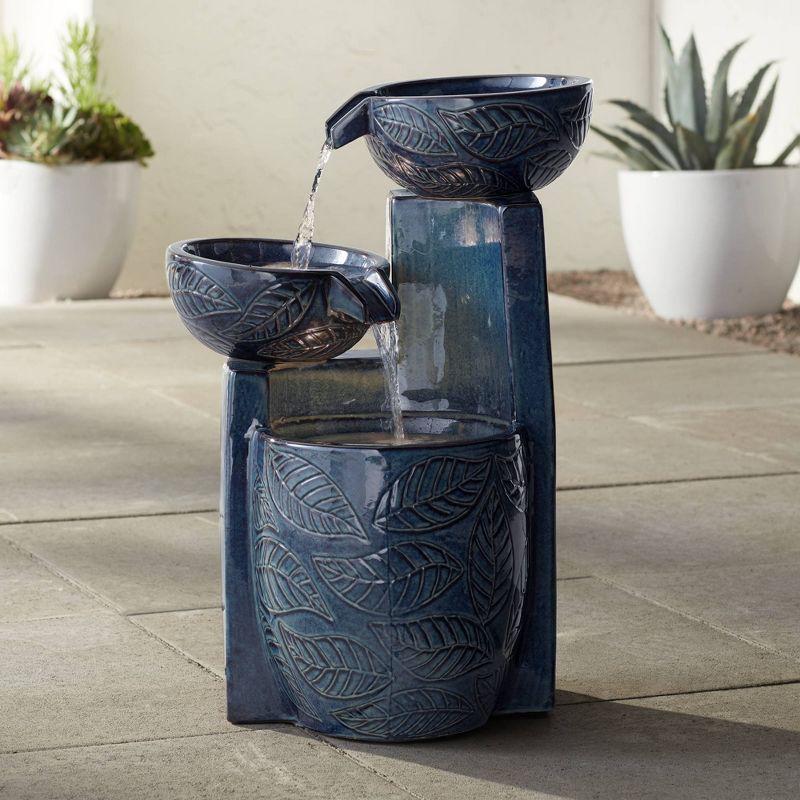 John Timberland Outdoor Floor Water Fountain with Light LED 26" High Cascading Bowls for Yard Garden Patio Deck Home