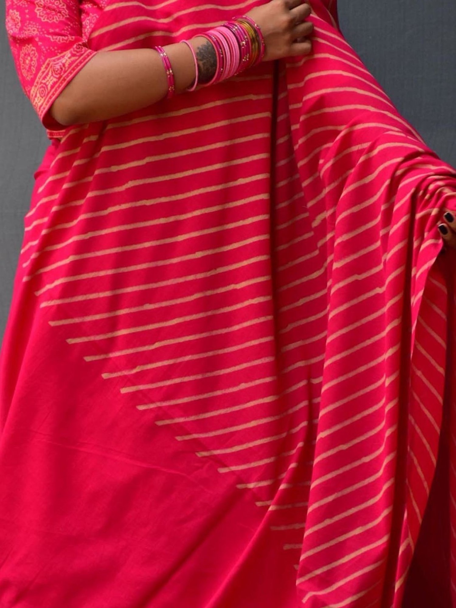 Chidiyaa Pink Rangeen Gulaabi Handblock printed Mulmul Cotton Saree