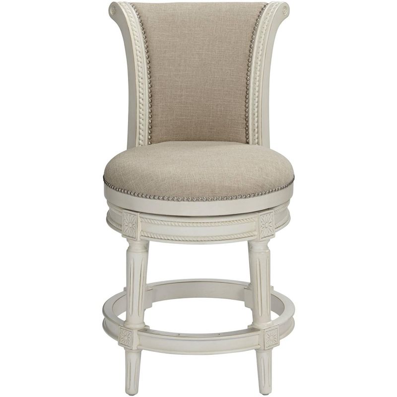 55 Downing Street Oliver 24 1/2" Cream Fabric Scroll Back Swivel Counter Stool
