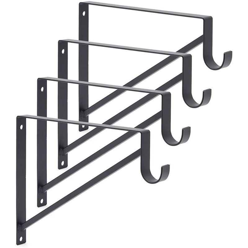 Okuna Outpost 4 Pack Metal Closet Rod Brackets (Black, 12.5 x 1 x 9.5 in)
