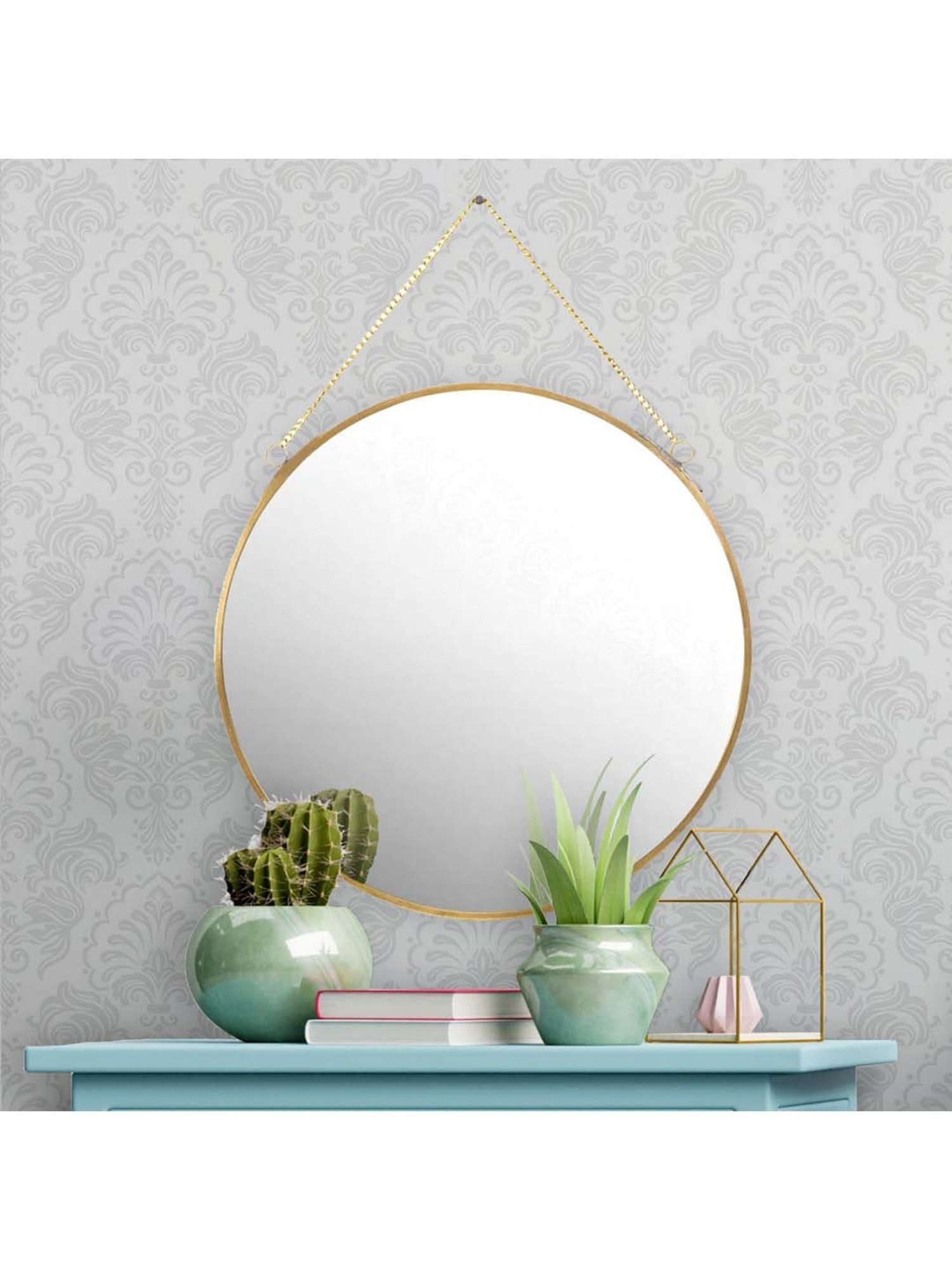 Home4U Gold  Metal Glass Mirror - Set of 1
