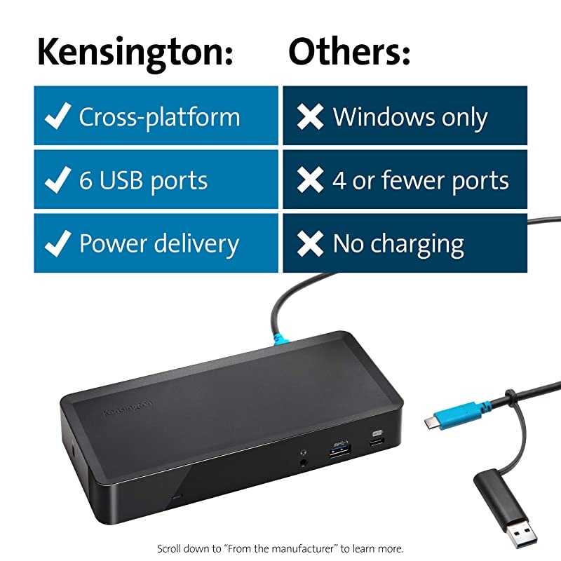 SD4700P USB-C or USB-A - 60W PD - Dual Display Docking Station with Power Delivery for Windows PC's, Surface Pro, Surface Laptops, and MacBooks - TAA Compliant (K38240NA)