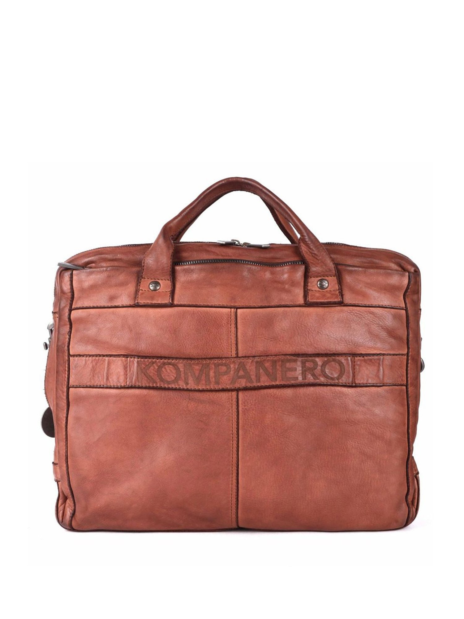 KOMPANERO Aaron Cognac Leather Solid Messenger Bag