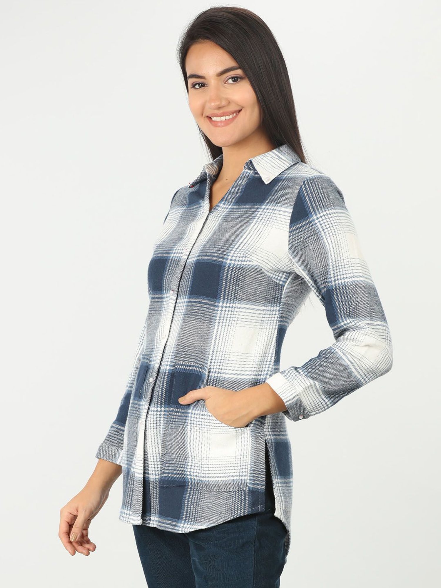 Mustard Blue & White Checks Shirt