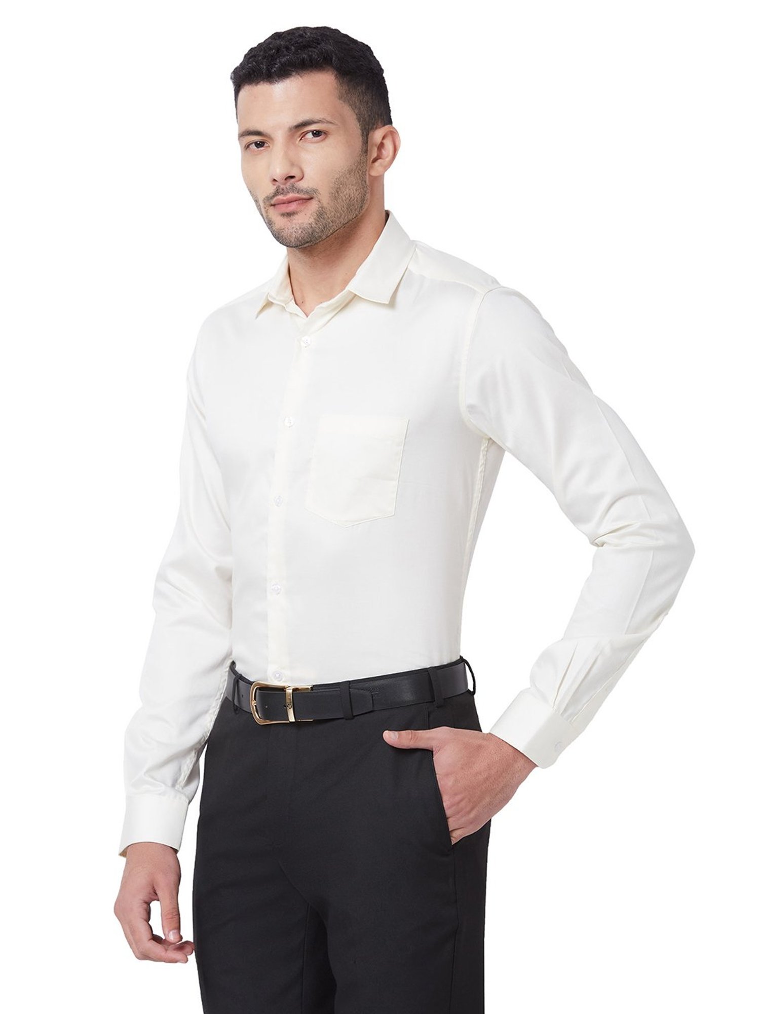 Kenneth Cole Light Yellow Slim Fit Cotton Shirt