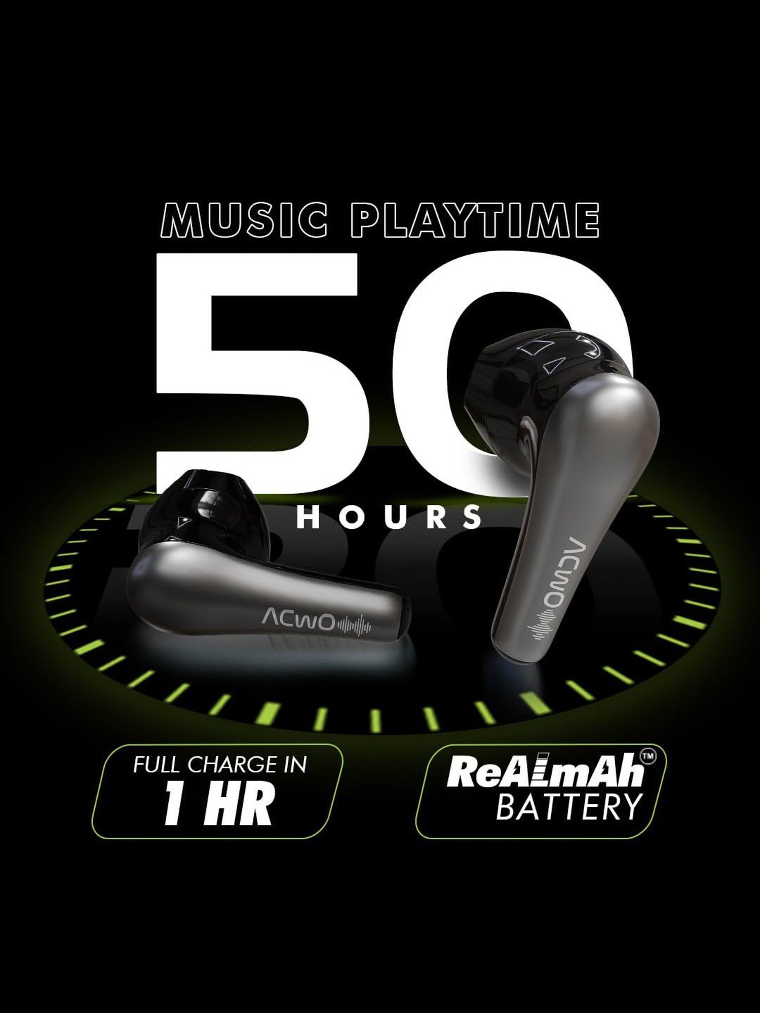 ACwO DwOTS 515 In Ear BT Earbuds with 50H Playtime, AI-ENC Technology (Raven Black, True Wireless)