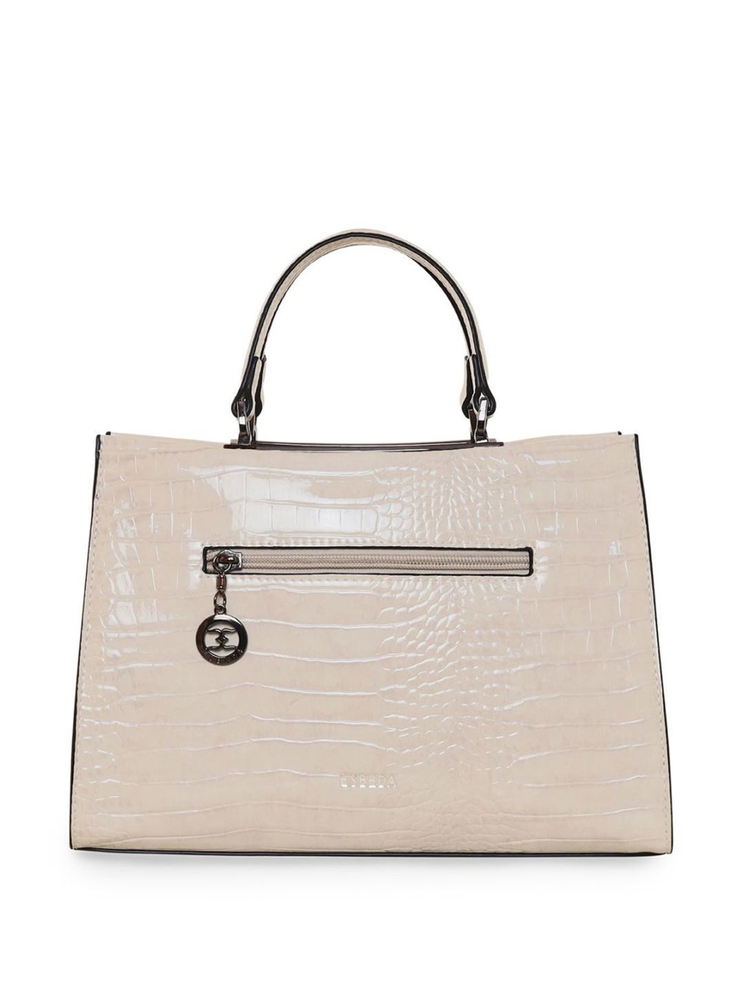 Esbeda Glossy Flower Beige PU Textured Handbag
