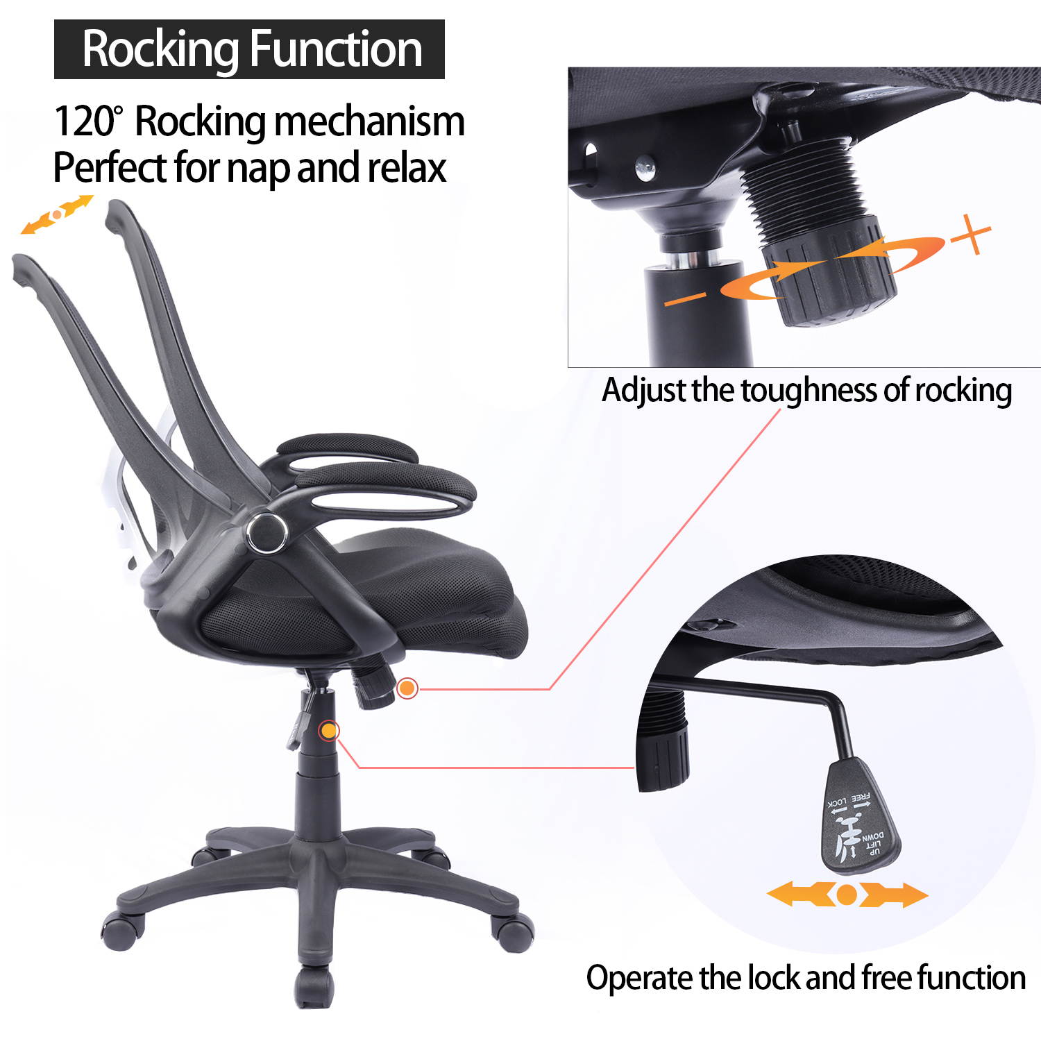 Big and Tall Office Chair, Mesh Home Office Desk Chair Clearance, Swivel Computer Task Chair with Flip-up Arms, Ergonomic High-Back Office Chair, Height Adjustable(Black)