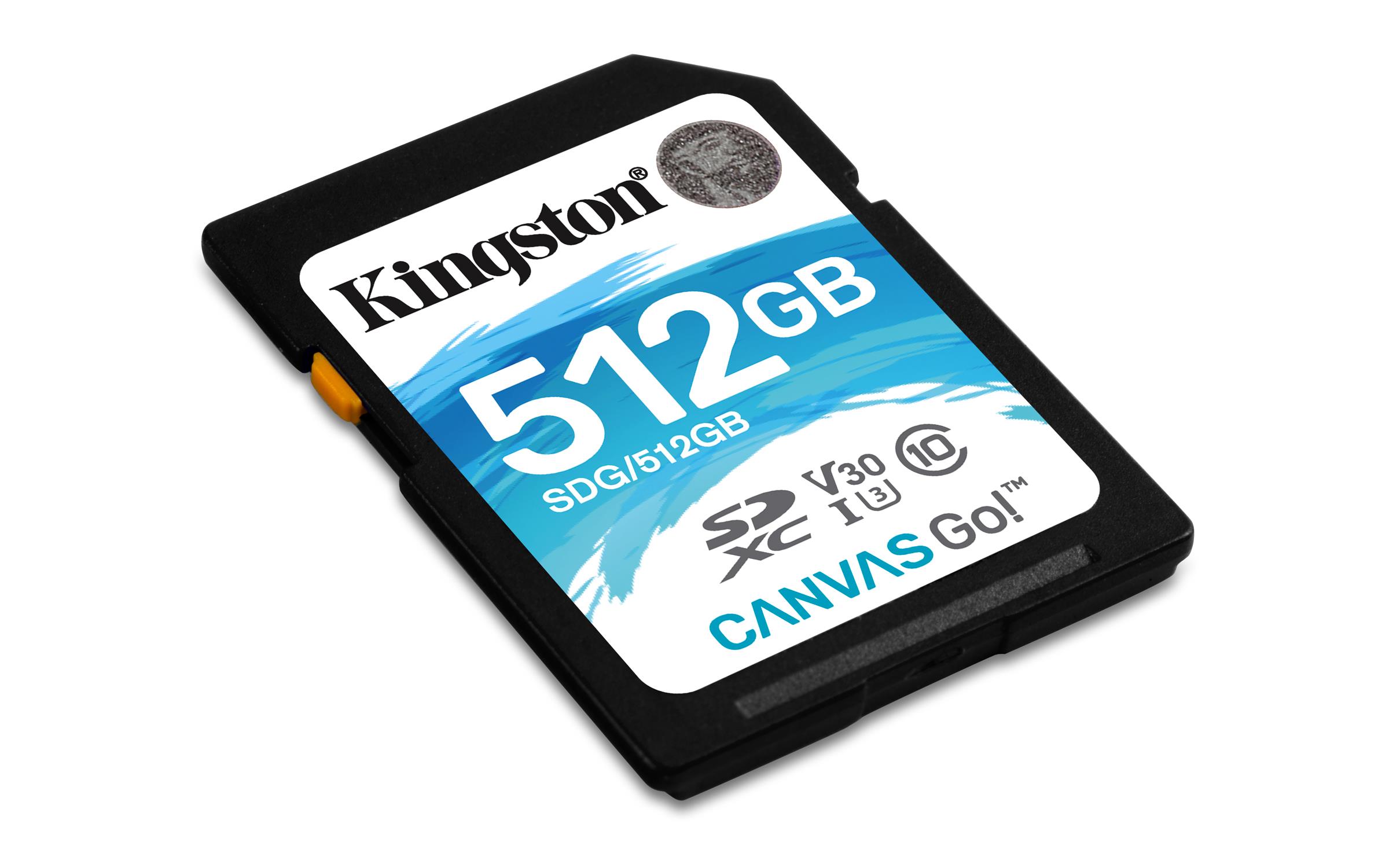 Kingston Canvas Go! 512GB SDXC 90R/45W U3 UHS-I V30 Flash Memory Card (SDG/512GB)