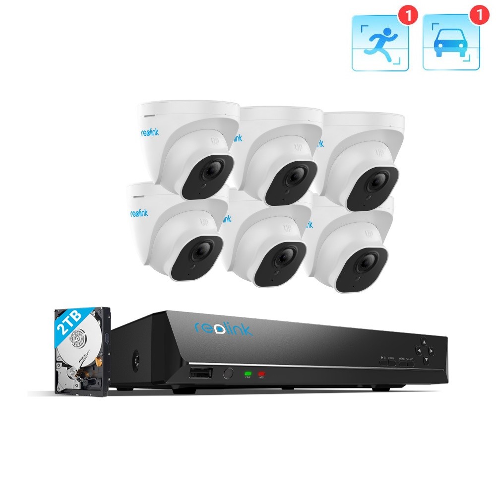 Reolink 8CH 4K Outdoor Security Camera System, 6pcs 8MP Smart Person/Vehicle Detection Wired PoE IP Dome Cameras, 8CH 2TB HDD NVR for 24/7 Recording Remote Access, RLK8-820D6-A