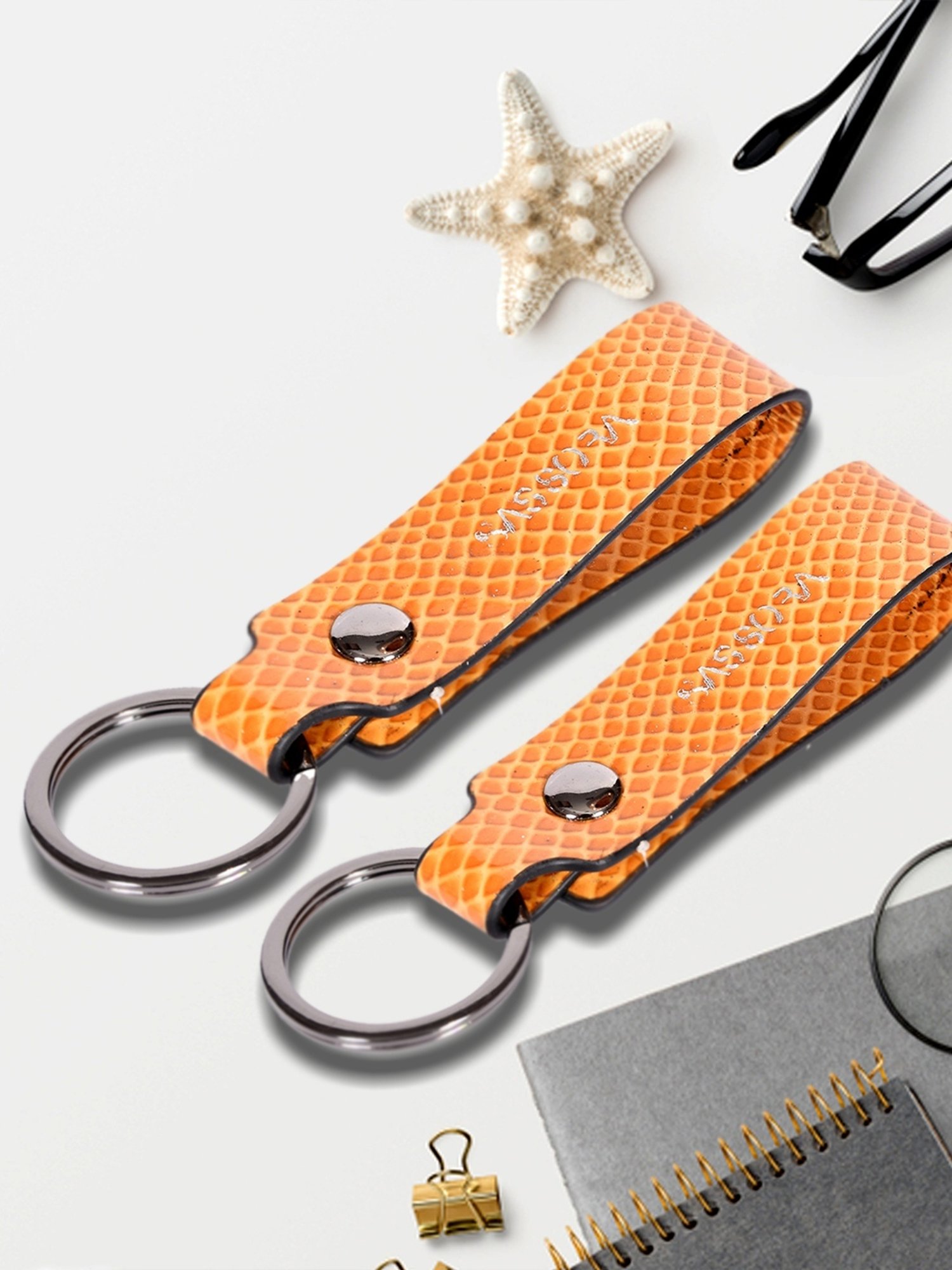 SASSORA Yellow Leather Keychain Key Ring Holders Anniversary Gift, Birthday Gift - Pack of 2