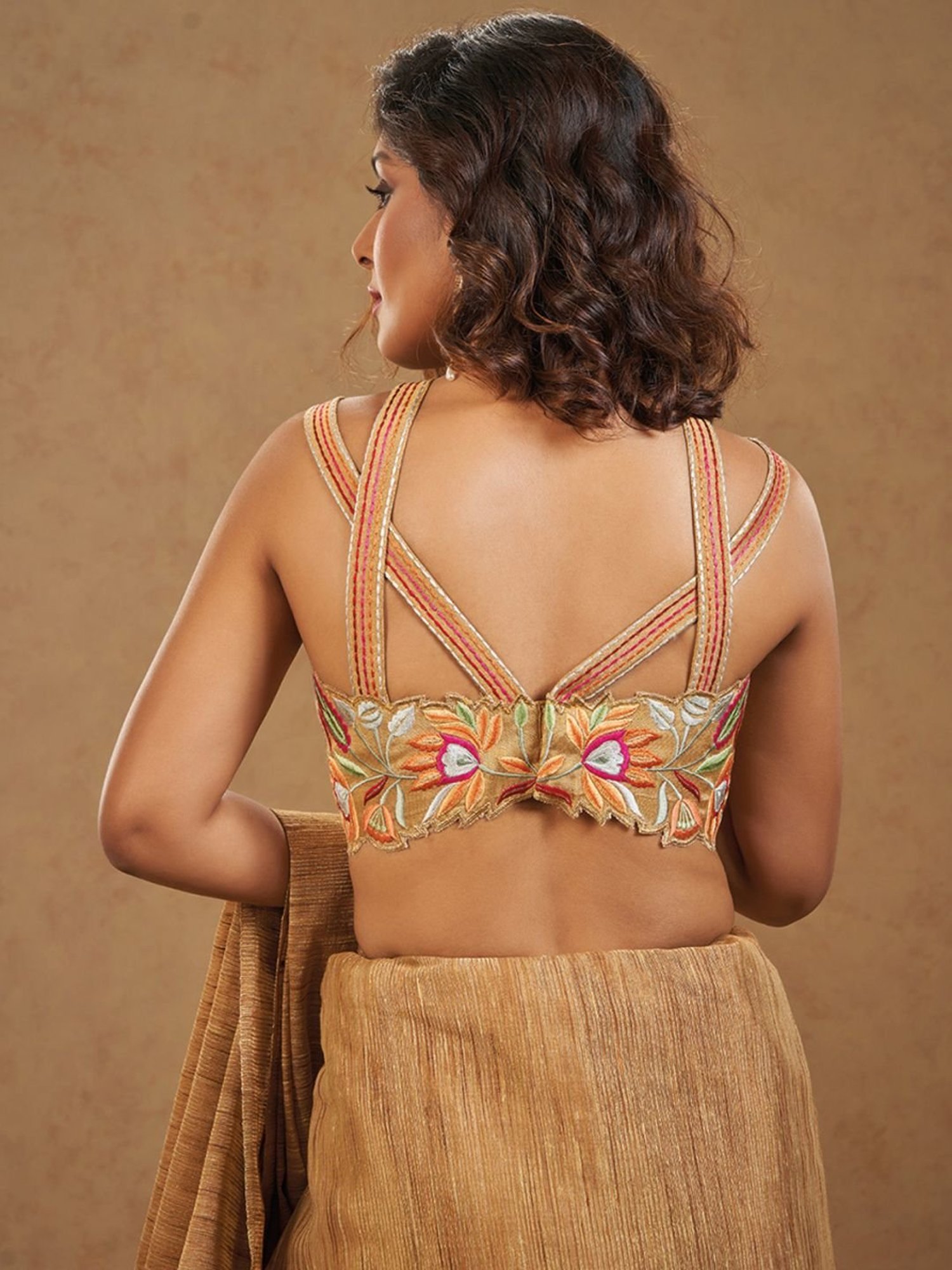 Salwar Studio Beige Embroidered Blouse