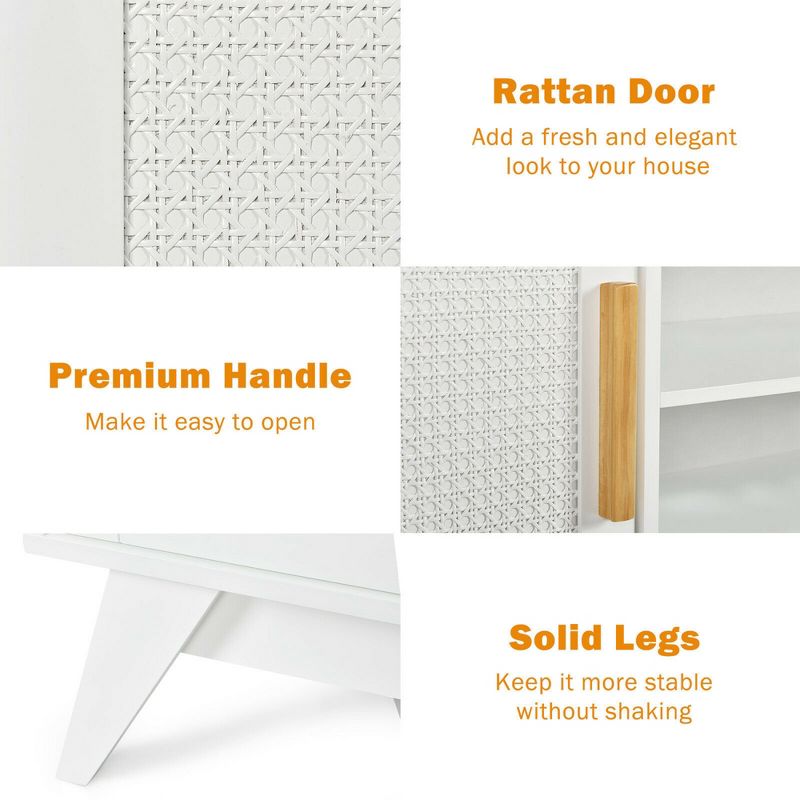 Costway TV Stand Entertainment Media Console w/ 2 Rattan Cabinets & Open Shelves