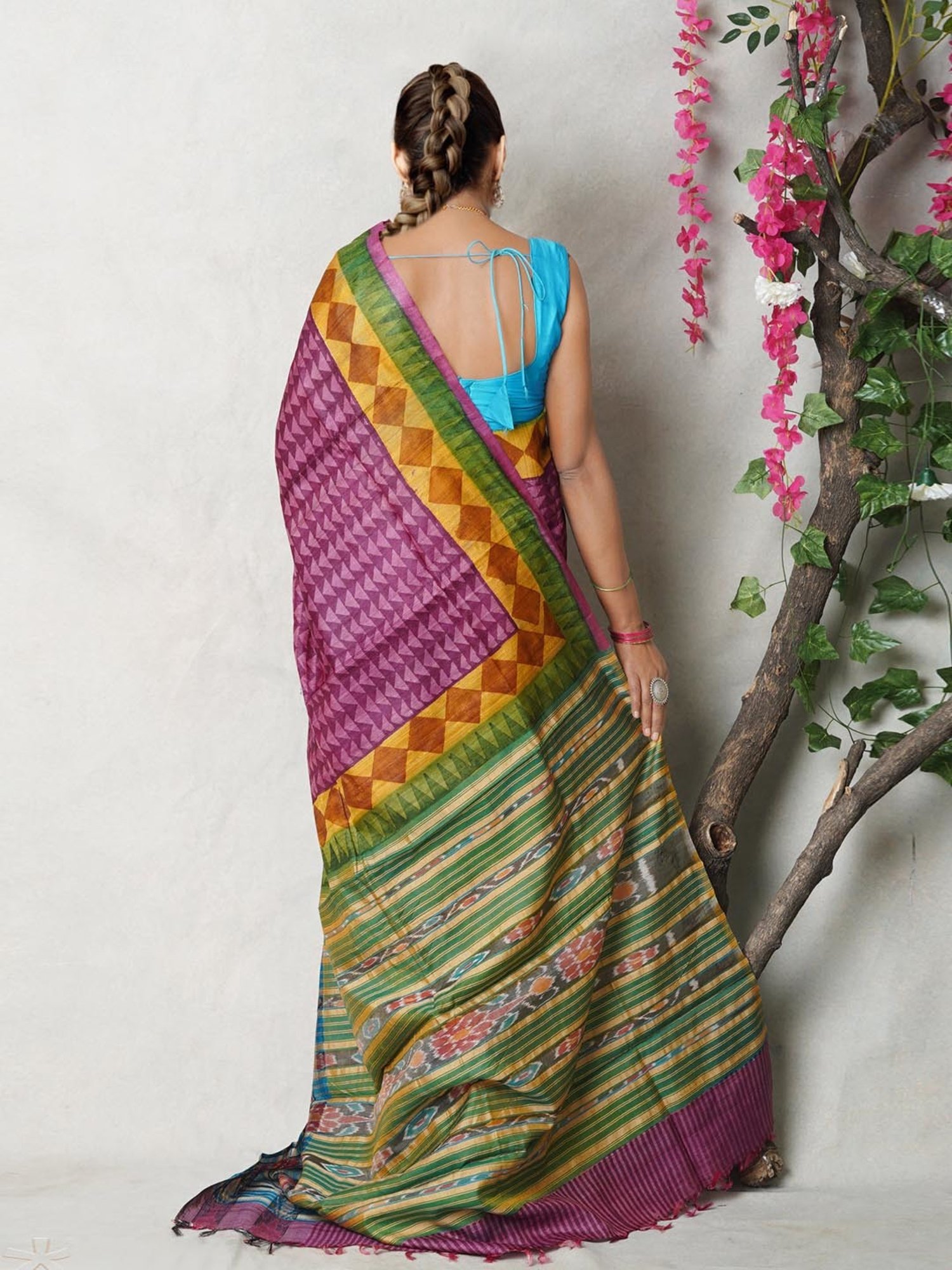 Unnati Silks Purple & Blue Silk Printed Saree With Unstitched Blouse