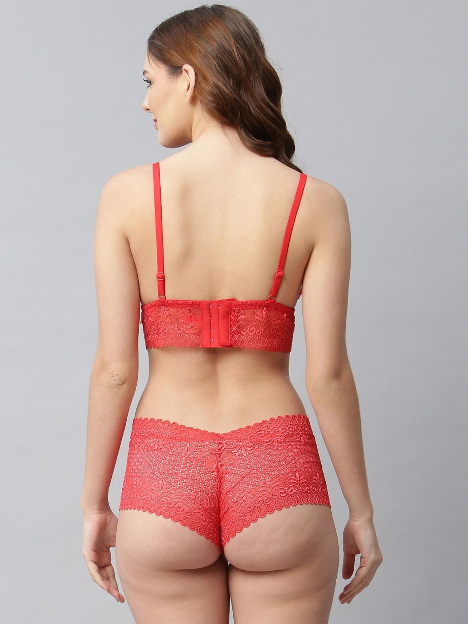 Cukoo Red Lace Full Coverage Bra & Panty Set