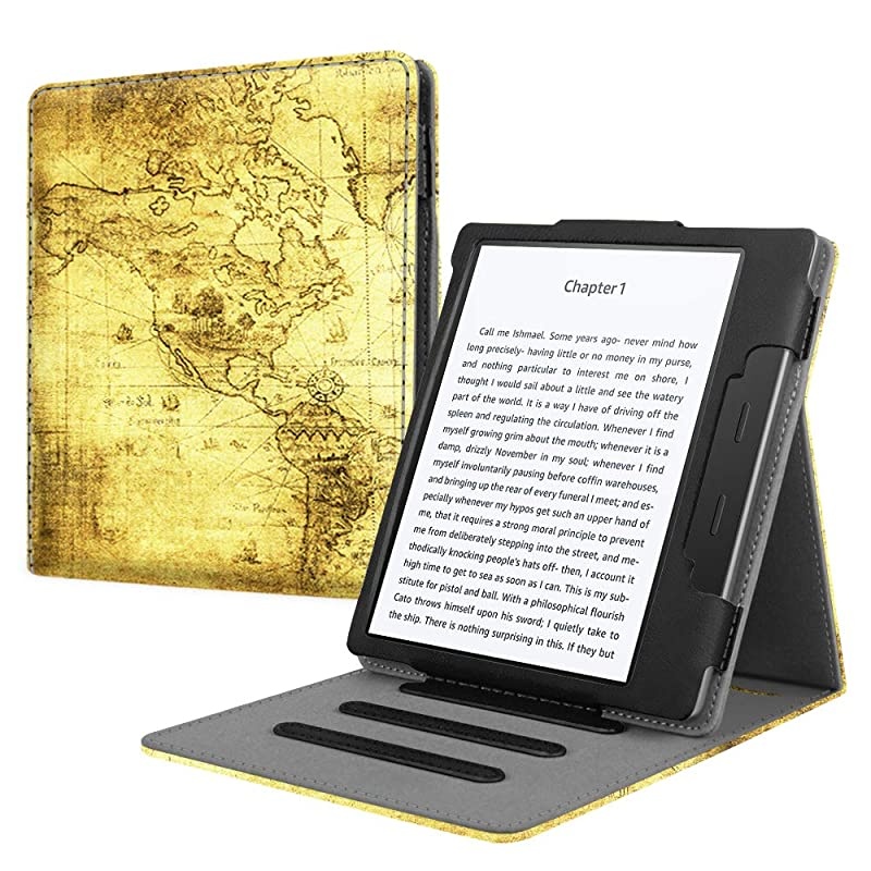 Flip Case for Kindle Oasis (10th and 9th Gen, 2019 & 2017 Release) - Multi Angle Hands Free Viewing Stand Cover (Auto Wake Sleep Function for 2017 Version Only, Not for 2019 Version), an-Map