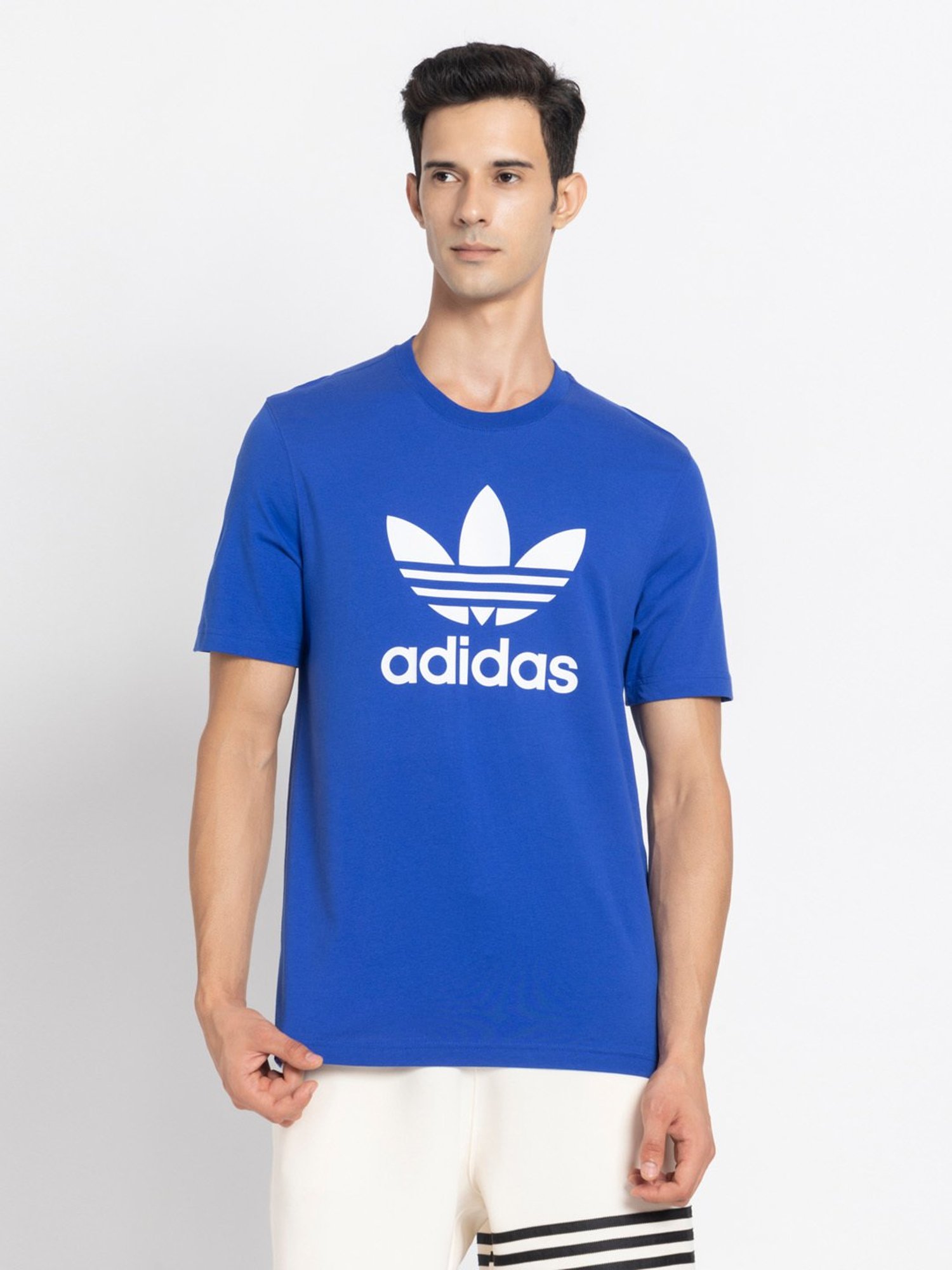 Adidas Blue 100% Cotton Regular Printed  T-Shirt