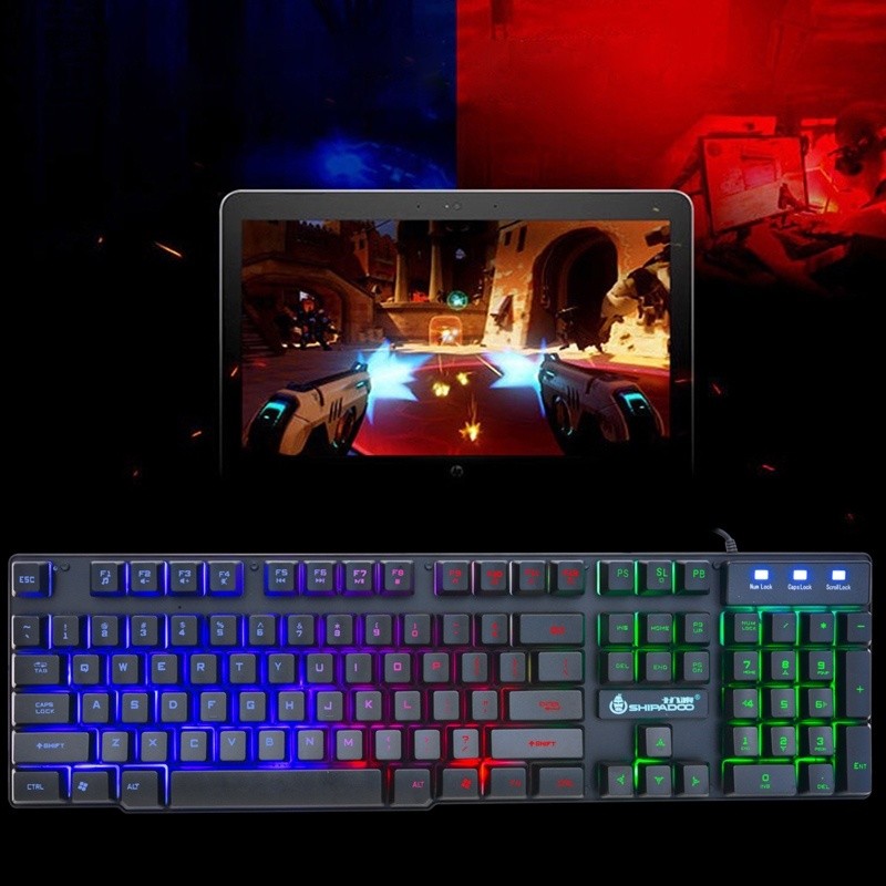 SHIPADOO D280 1000 DPI 104-key Wired RGB Backlight Character Transparent Game Mechanical Feel Suspension Keyboard + 3D Cool Mouse Kit for Laptop, PC