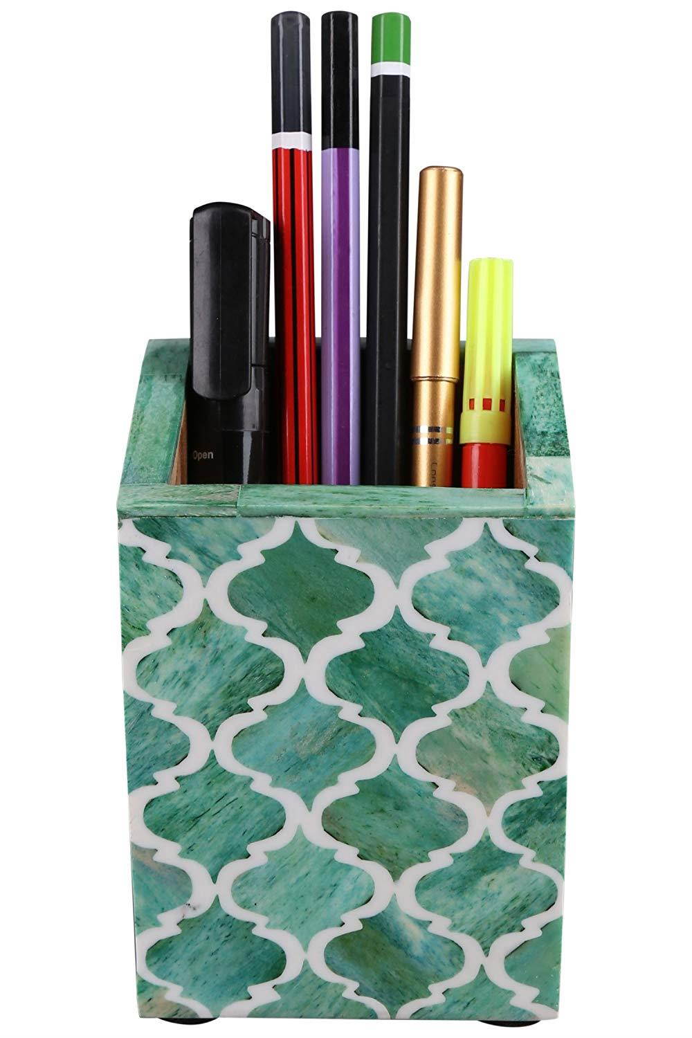 Moroccan & Moorish Art Inspired Desktop Pen & Pencil Holder Cups Office Supplies Organizer Caddy from Handicrafts Home (4x3x4 Inches, Green)