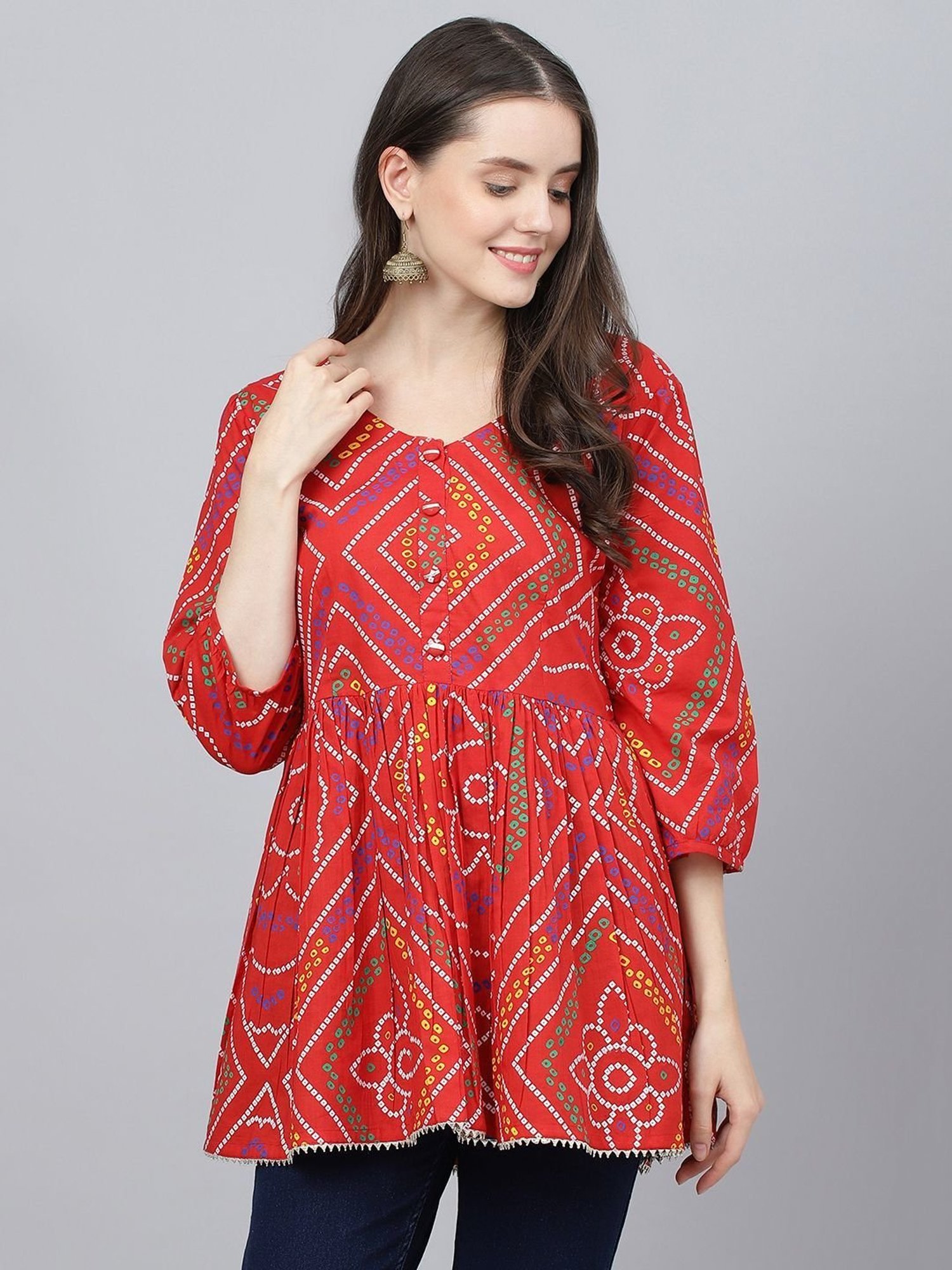 Divena Orange Pure Cotton Printed Tunic