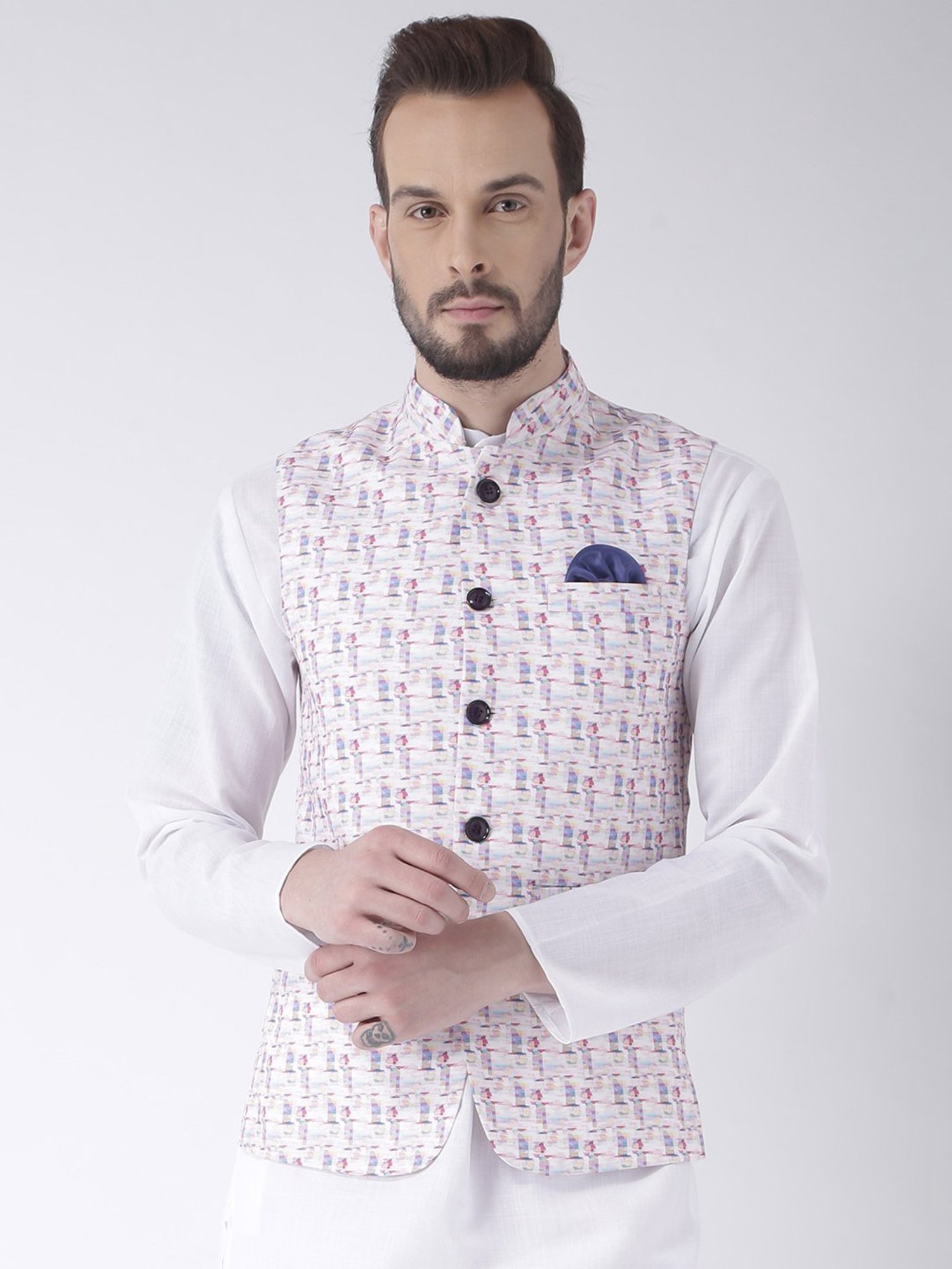 Hangup Plus Multicolor Regular Fit Printed Nehru Jacket