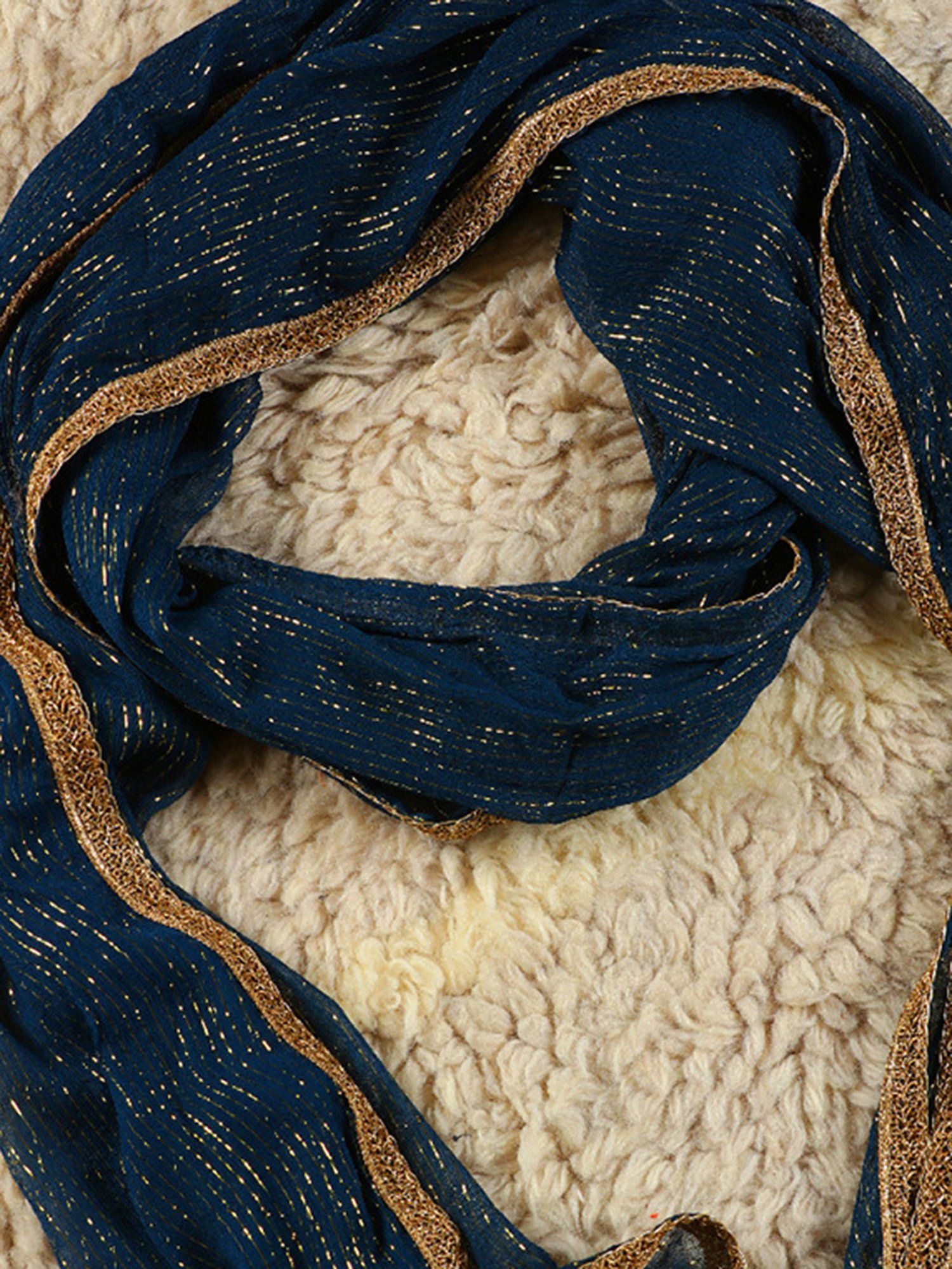 Mustard Teal Chanderi Textured Dupatta