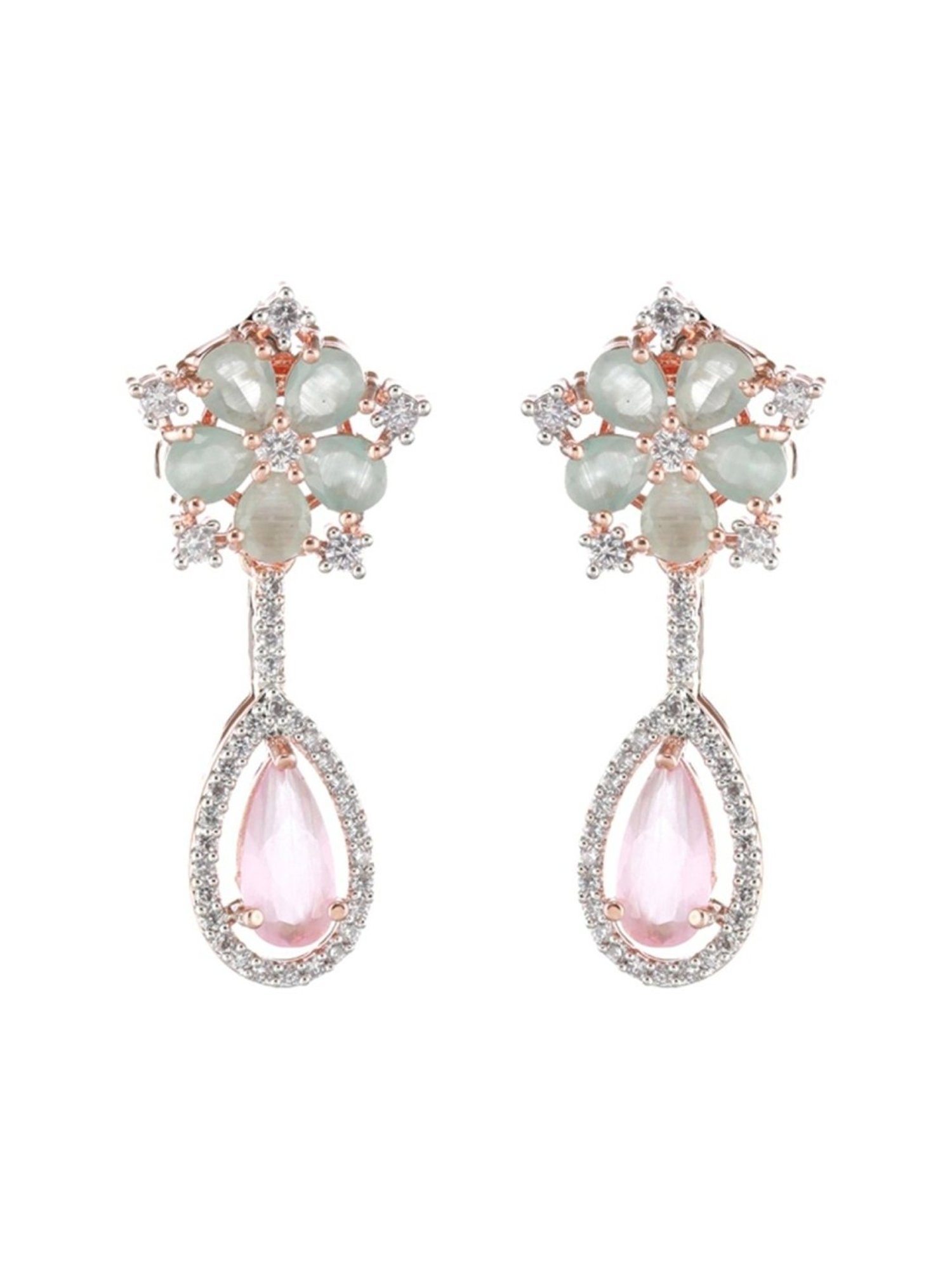 Aatmana Rose Gold-Plated Multi AD Studded Necklace & Earring Set