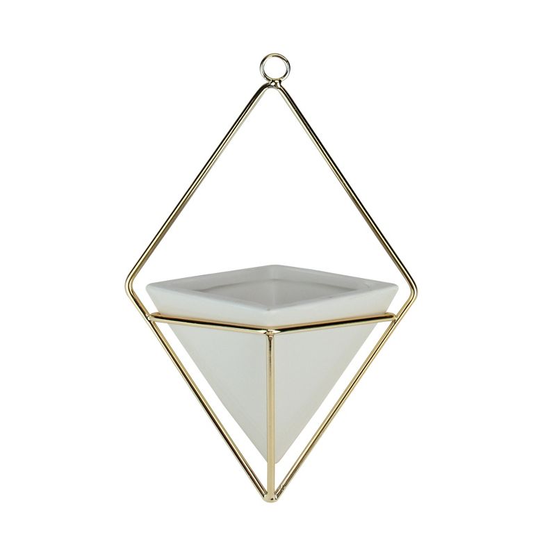 Northlight 9.5" Geometric Diamond Indoor Hanging Planter - White/Gold
