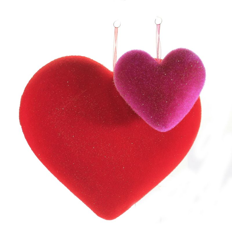Valentine's Day 11.25" Set / 3 Flocked Hanging Hearts Decor Love Decorate Decoration One Hundred 80 Degree  -  Decorative Figurines