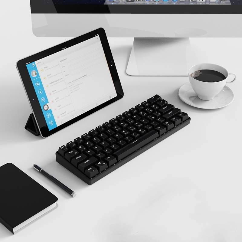 A-jazz AK61 Bluetooth Wireless and  USB Wired Dual Connectivity Mechanical Gaming Keyboard, Durable ABSKeycaps, White Backlit -Blue Switch( White )