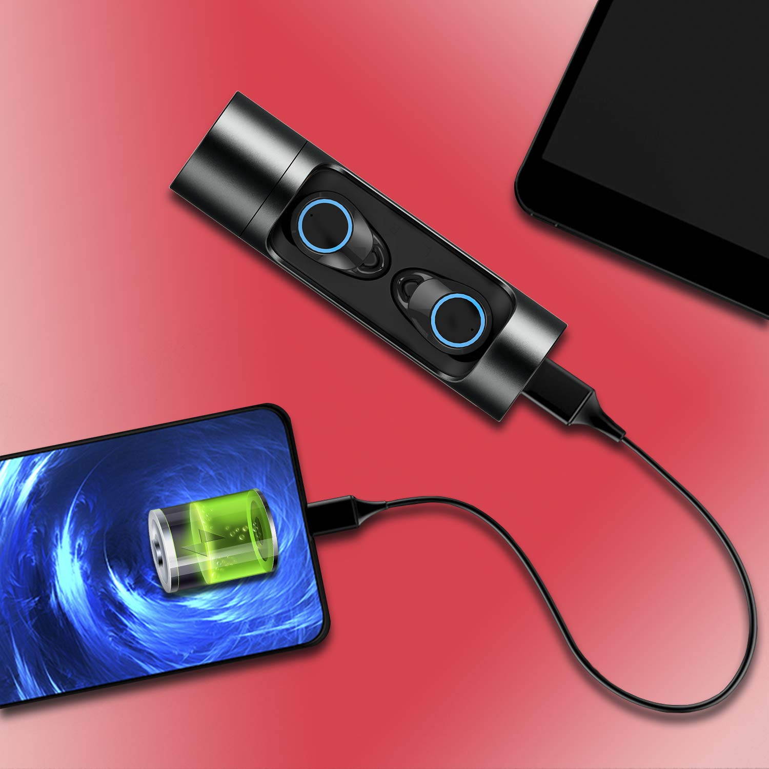 5pcs TWS Bluetooth 5.0 Wireless Earbuds With 4000Amh Charging Case IPX7 Waterproof TWS Stereo Headphones in-Ear Built-in Mic Headset Premium Sound with Deep Bass for Sport - Black