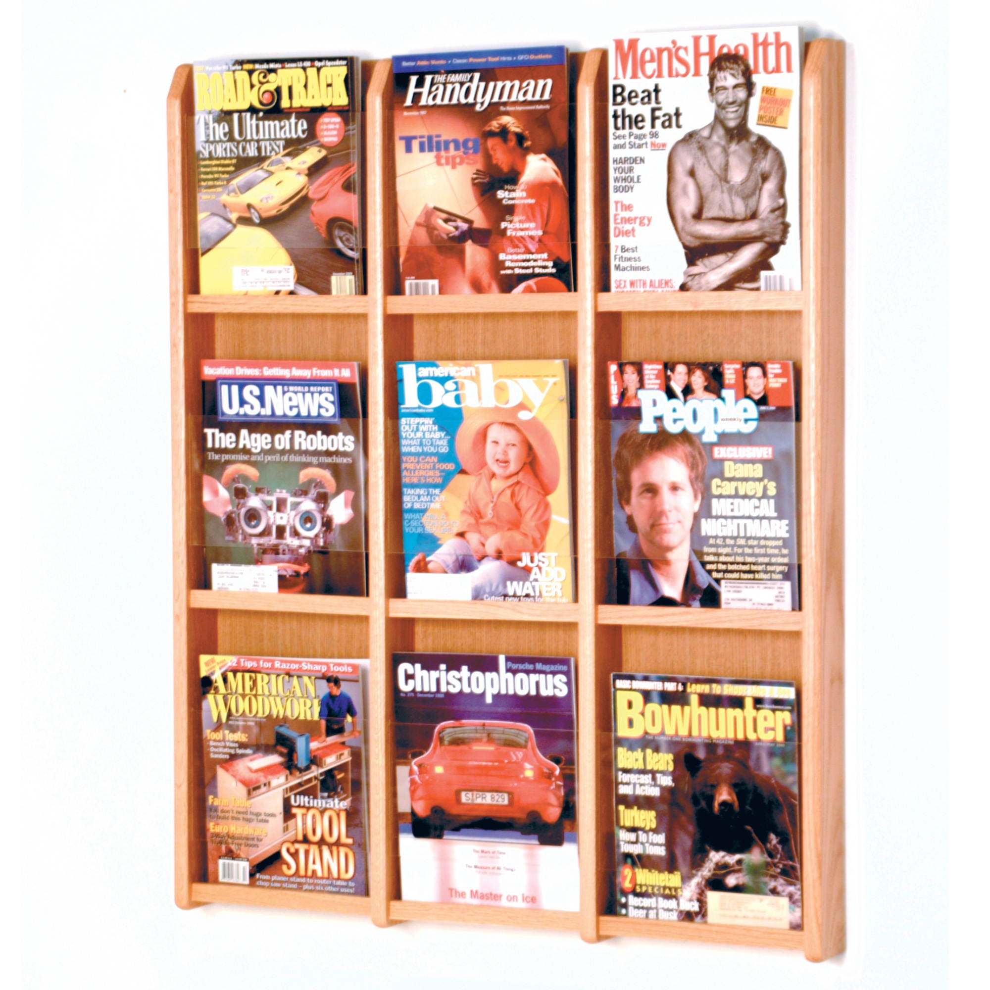 Wooden Mallet Divulge 9 Magazine Wall Display Stand /Rack - Light Oak