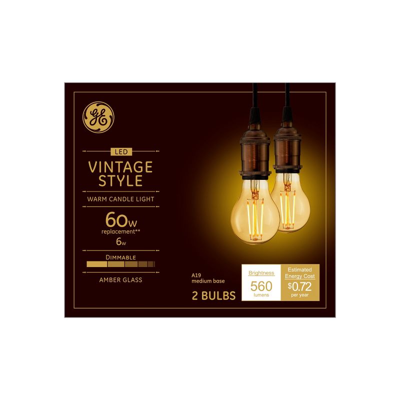 General Electric 2pk 60W VintaAline Filament Amber LED Light Bulb White