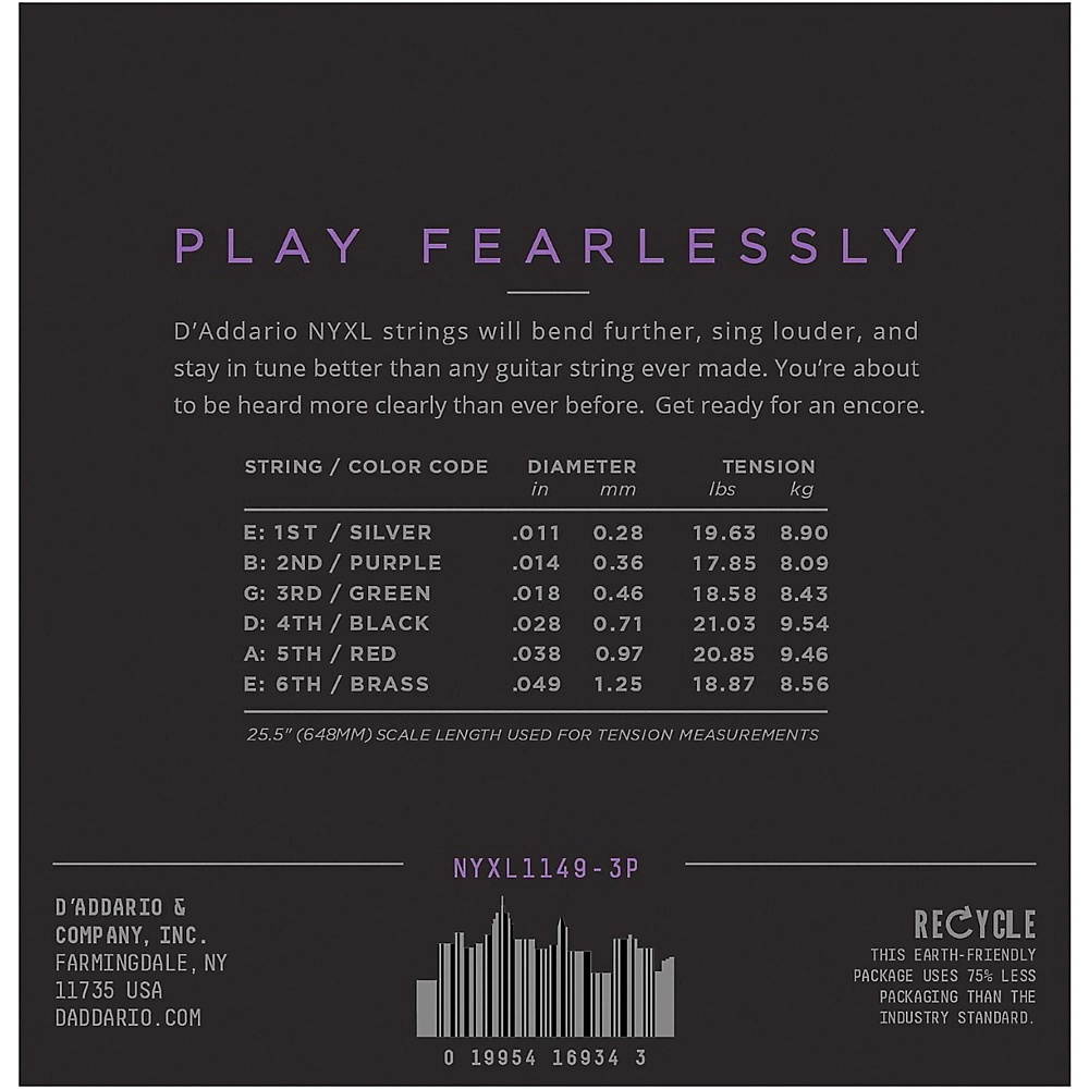 D'Addario NYXL1149 Medium 3-Pack Electric Guitar Strings and NS Reflex Capo Antique Bronze