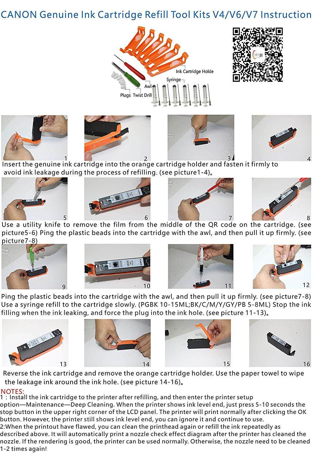 CEYE for Canon PIXMA TS6120 TS6220 TR7520 TR8520 TS9520 TS9521C TS702 TS8120 TS8220 TS9120 Genuine Ink Cartridge Refill Tool Kit 6C