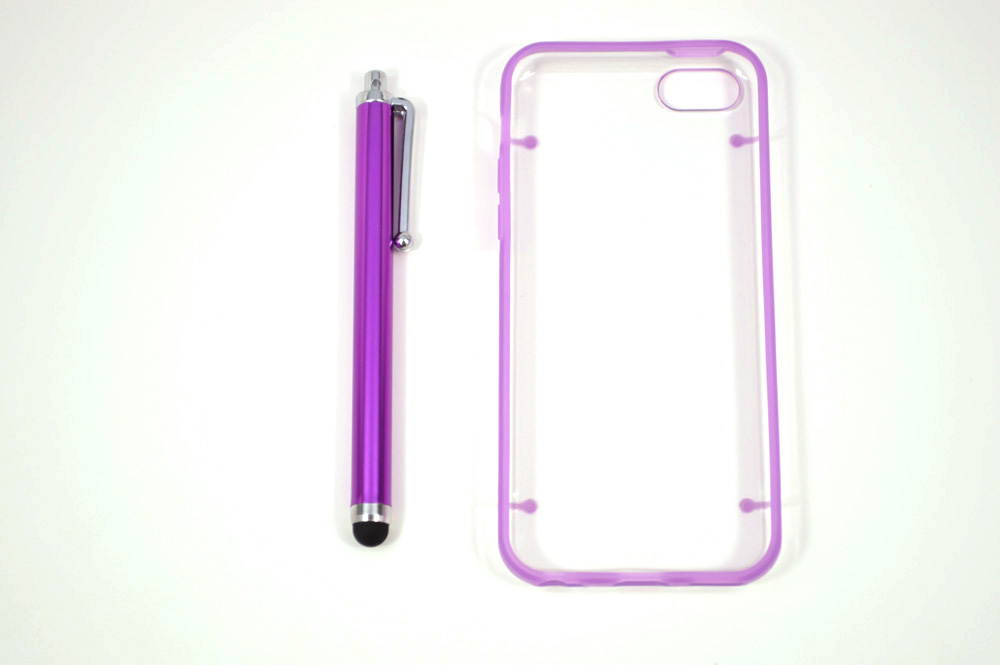 Purple Glow in the Dark Rubber Edge iPhone 5C Plastic Cell Phone Cover Case with Free Stylus