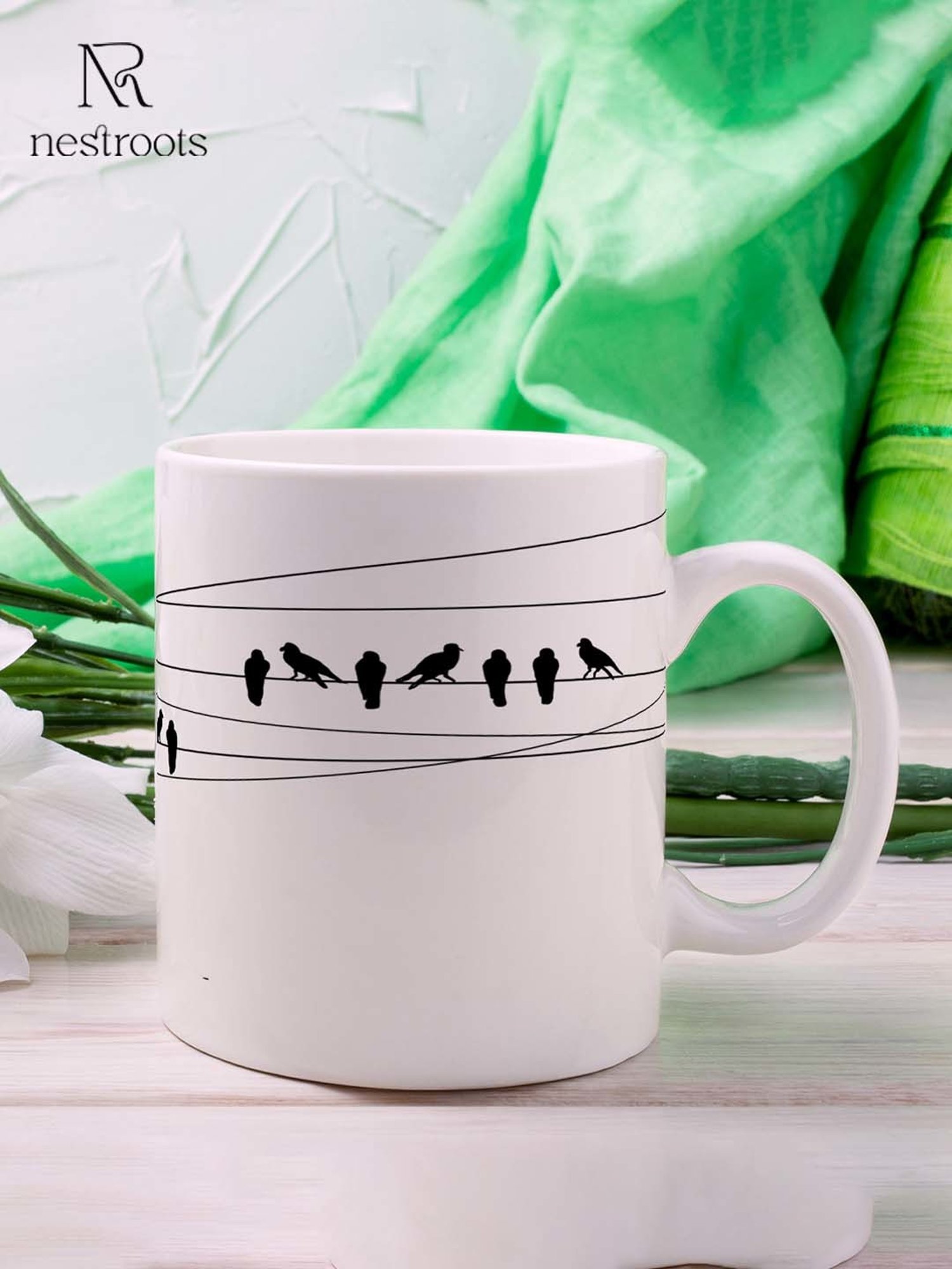 Nestroots White Stoneware Feathered Haven Coffee Mug (0.325 L)