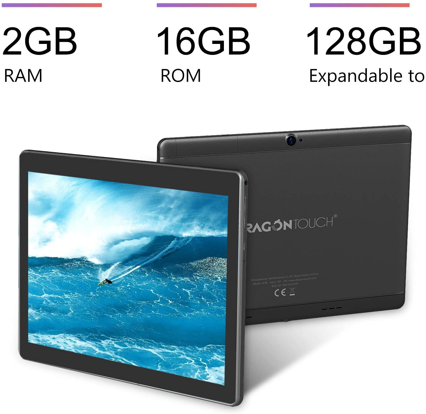 Dragon Touch K10 Tablet, 10 inch Android Tablet with 16 GB Quad Core Processor, 1280x800 IPS HD Display, Micro HDMI, GPS, FM, 5G WiFi, Black Metal Body