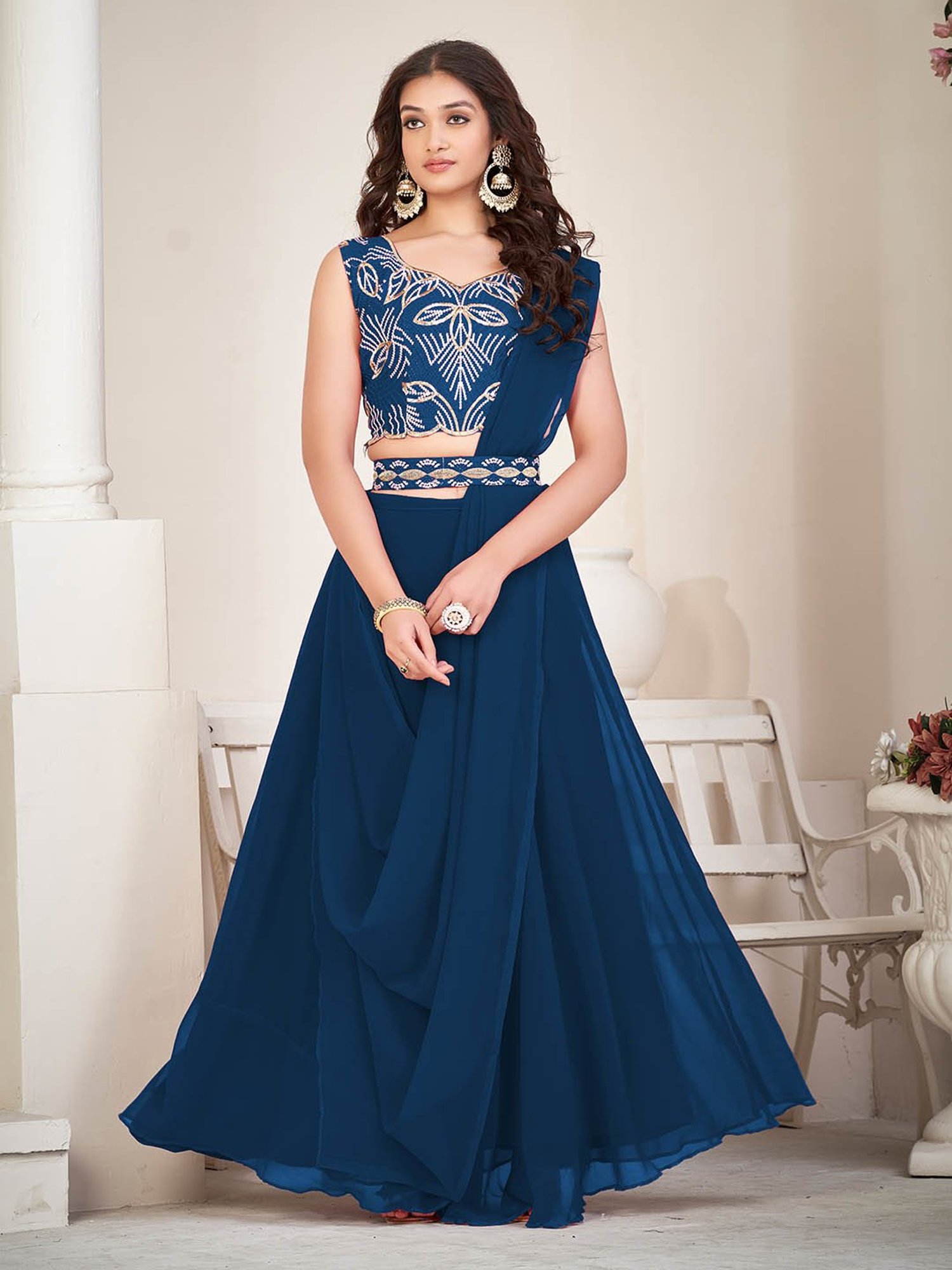 Warthy Ent Blue Embroidered Lehenga Choli Set With Dupatta