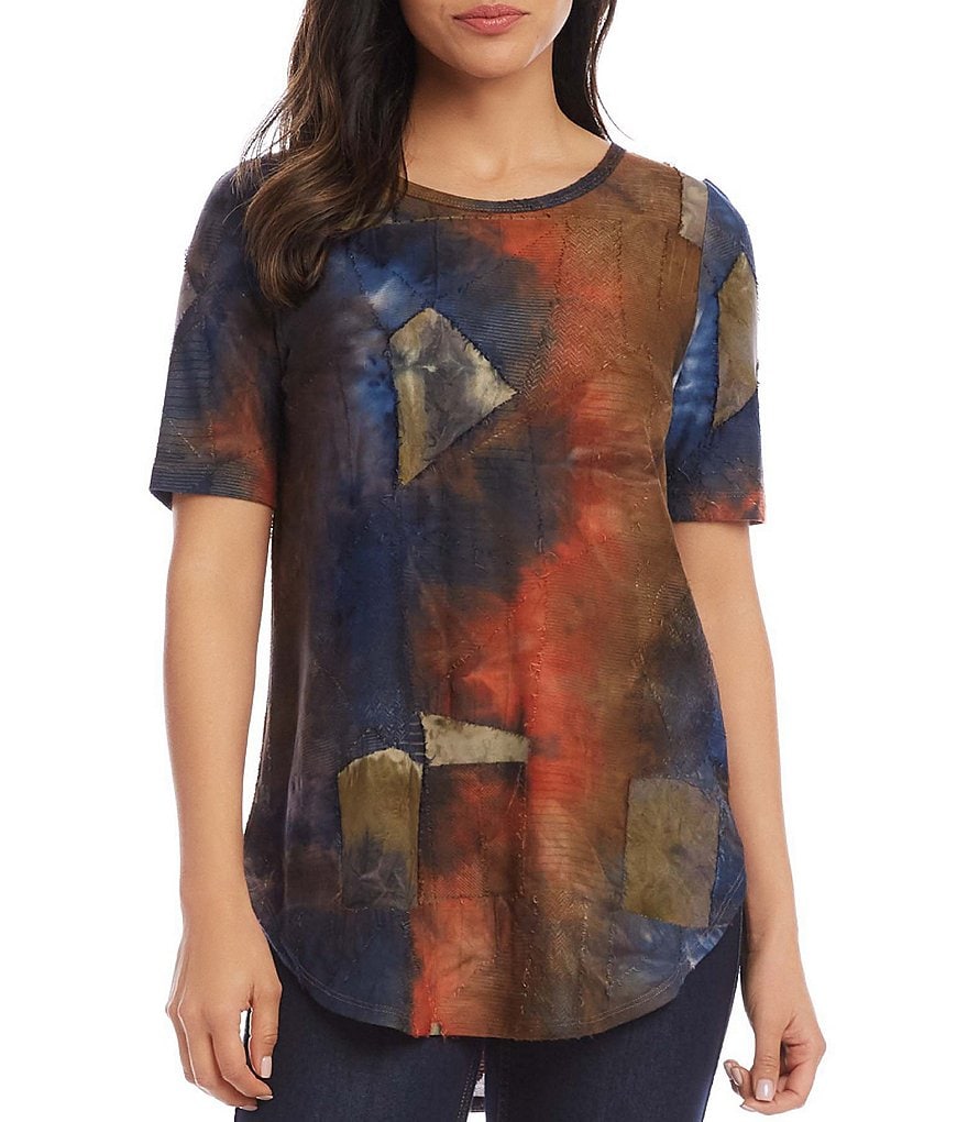 Karen Kane Tie-Dye Round Neck Short Sleeve Shirttail Tee