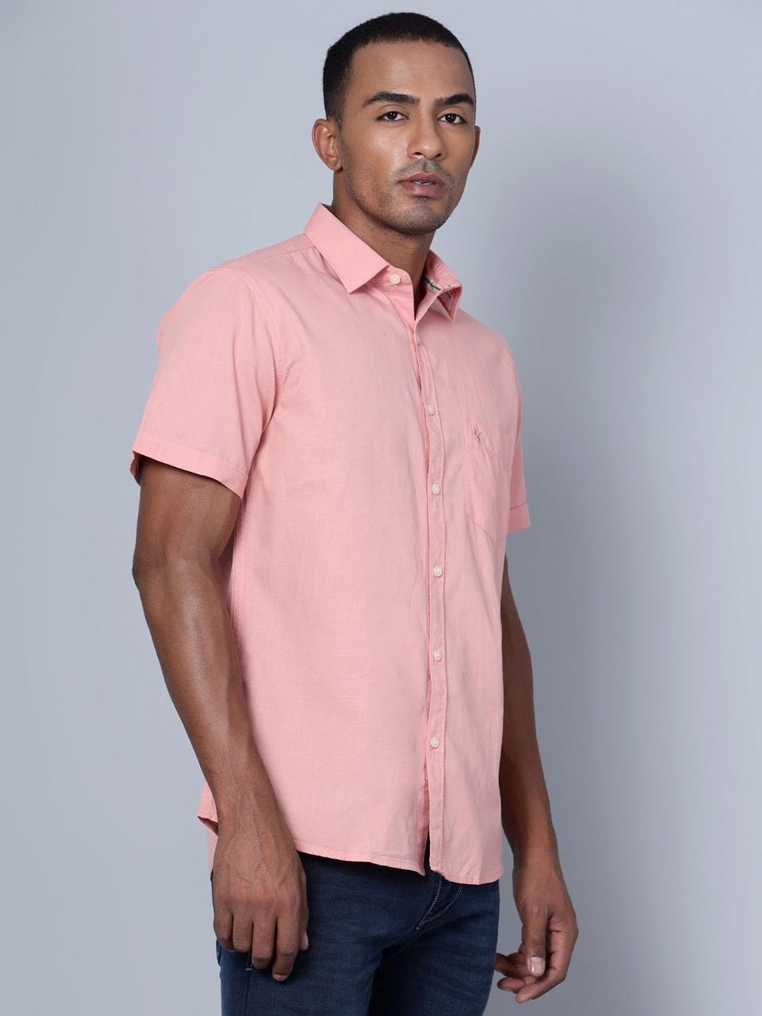 Cantabil Pink Cotton Regular Fit Shirt