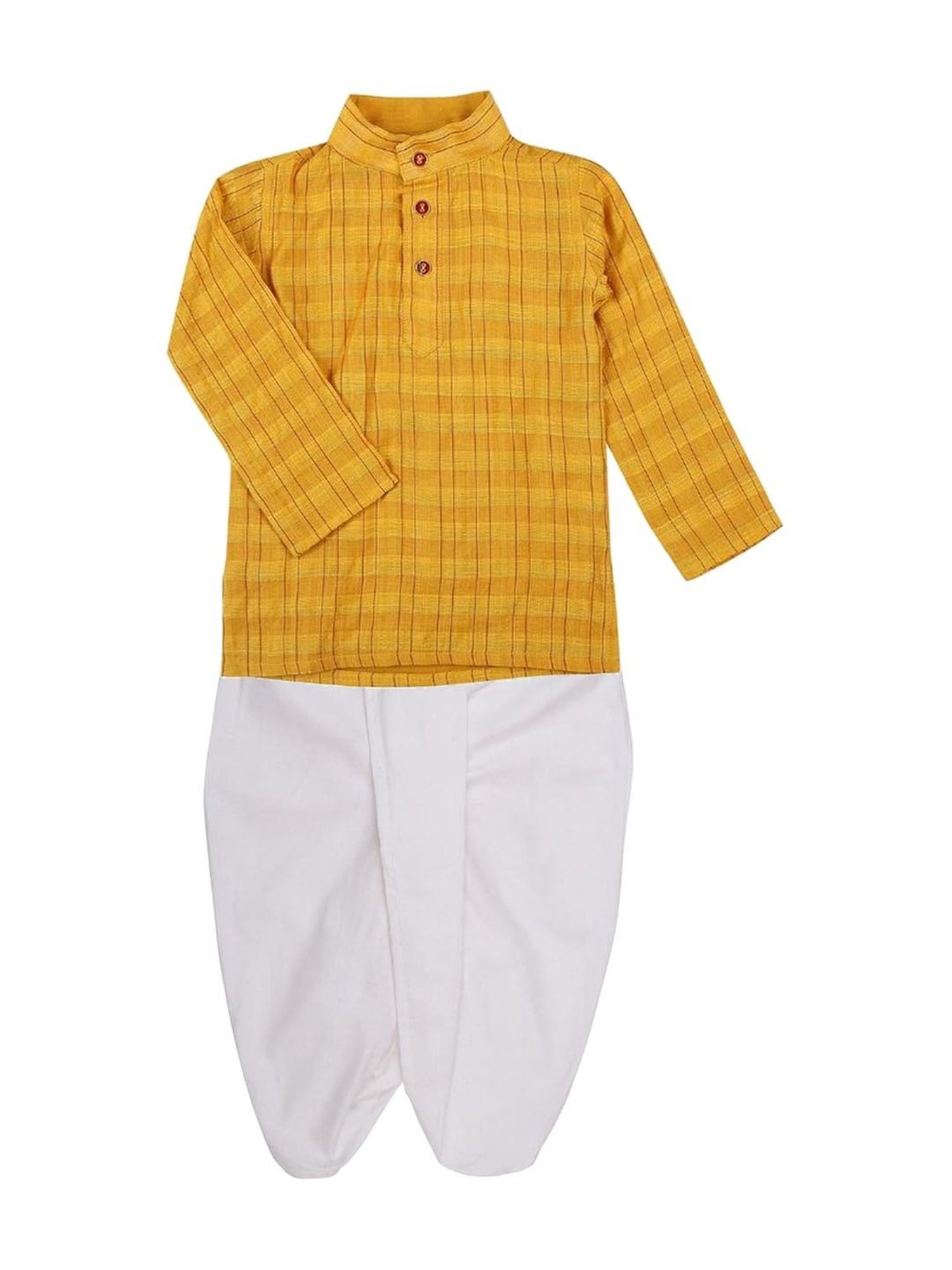 Mee Mee Kids Yellow & White Cotton Chequered Full Sleeves Kurta Set
