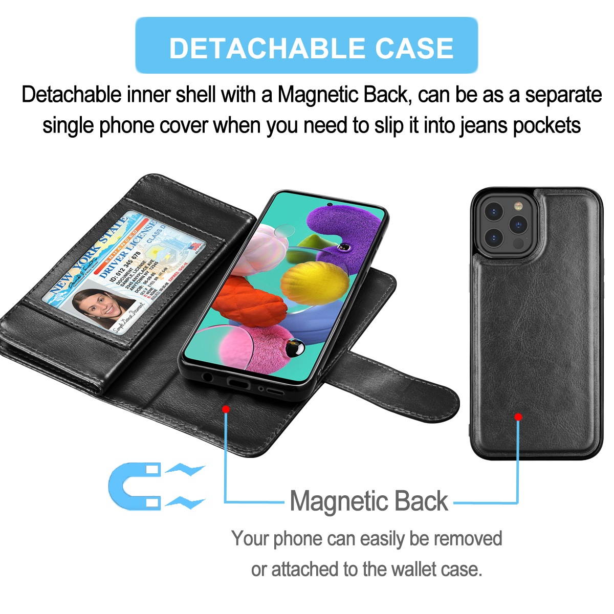 iPhone 12 Case, 6.1" Apple iPhone 12 Pro Wallet Case, Tekcoo PU Leather Case Cash ID Credit Card Slots Holder Carrying Flip Phone Case Cover Kickstand Detachable Magnetic Hard Cases & Strap,Rose Gold