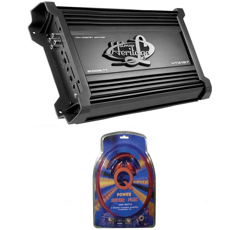 LANZAR HTG157 3000W Mono MOSFET Car Audio Power Amplifier Stereo 2 Ohm+Amp Kit