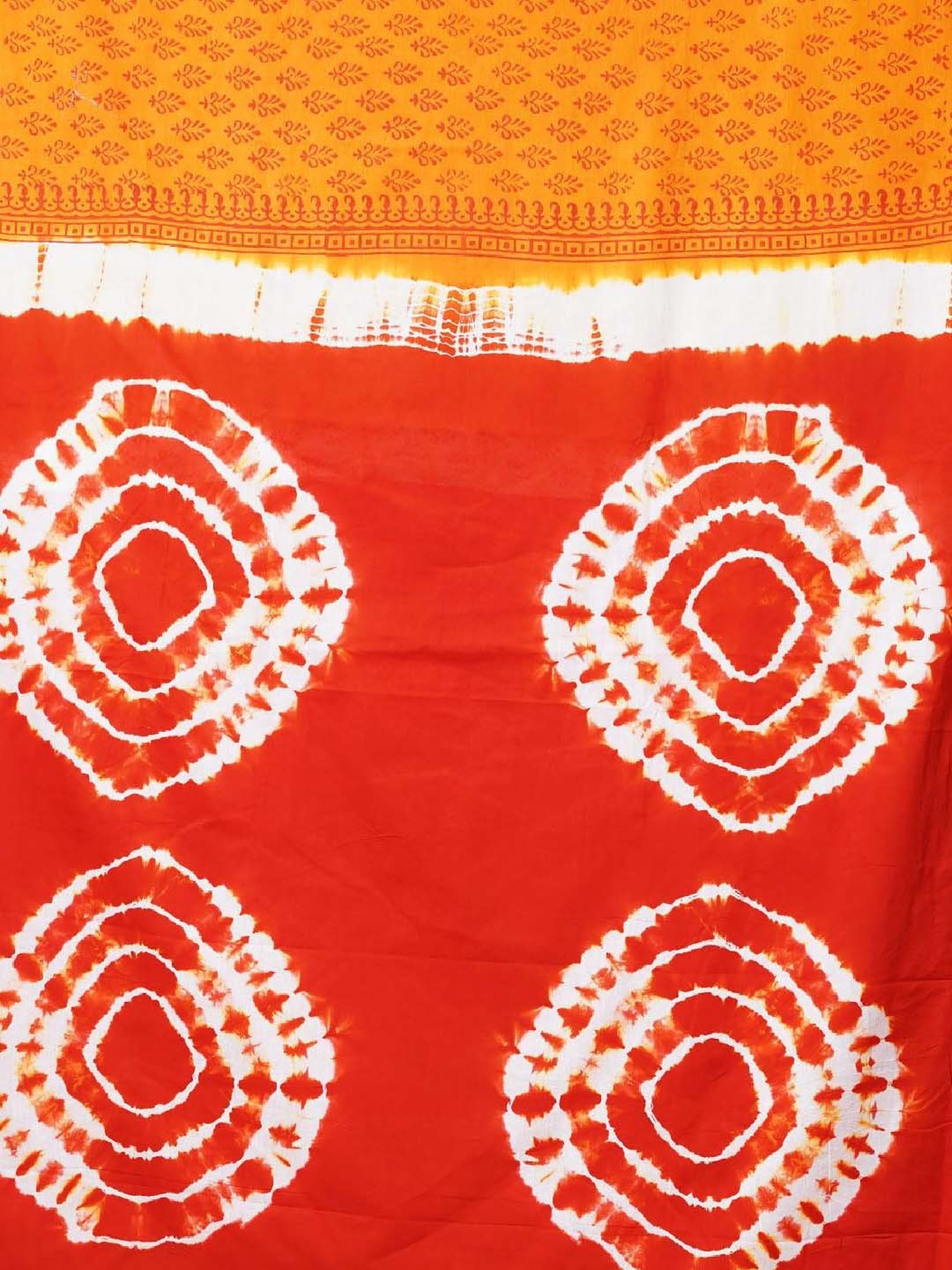 Unnati Silks Yellow & Red Cotton Printed Saree With Unstitched Blouse