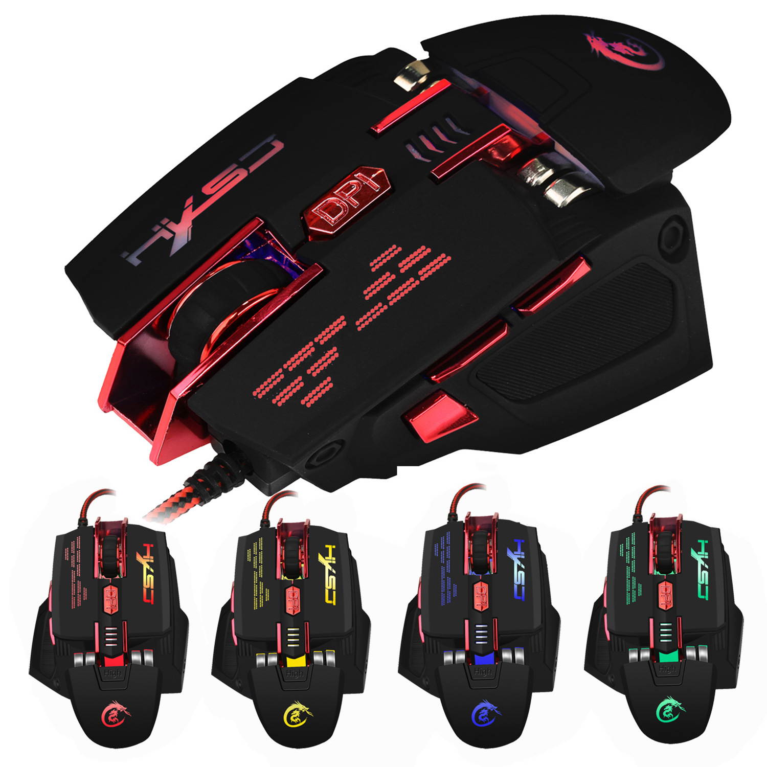 Gaming Mice Gaming Mause 7 Button Wired Mouse DIY  4 Color Breathing Lamp Ajustable 4000DPI USB Mice Mechanical Mouse Gamer For Jedi survival LOL