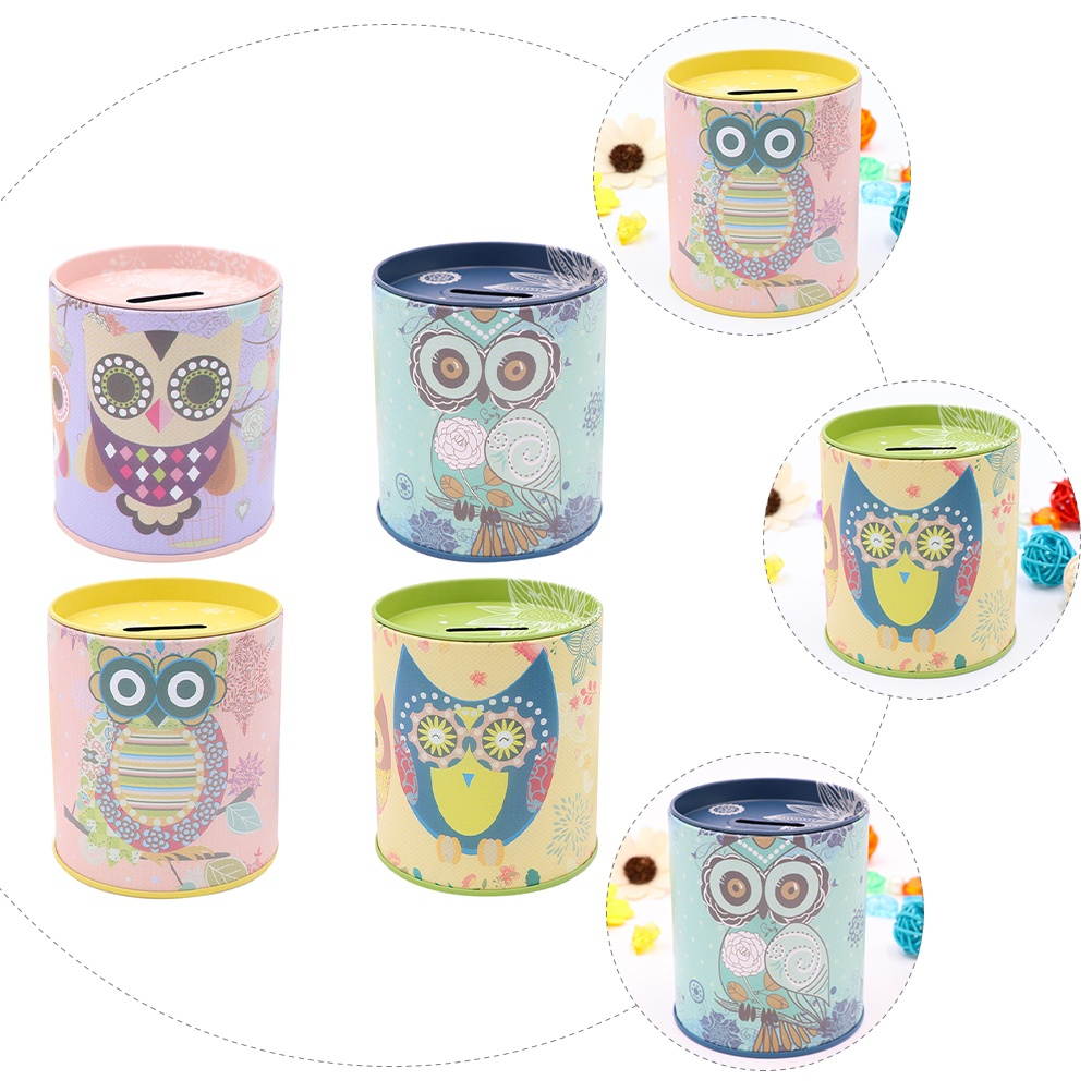 4pcs Owl Pattern Saving Boxes Piggy Banks Tinplate Money Boxes for Children