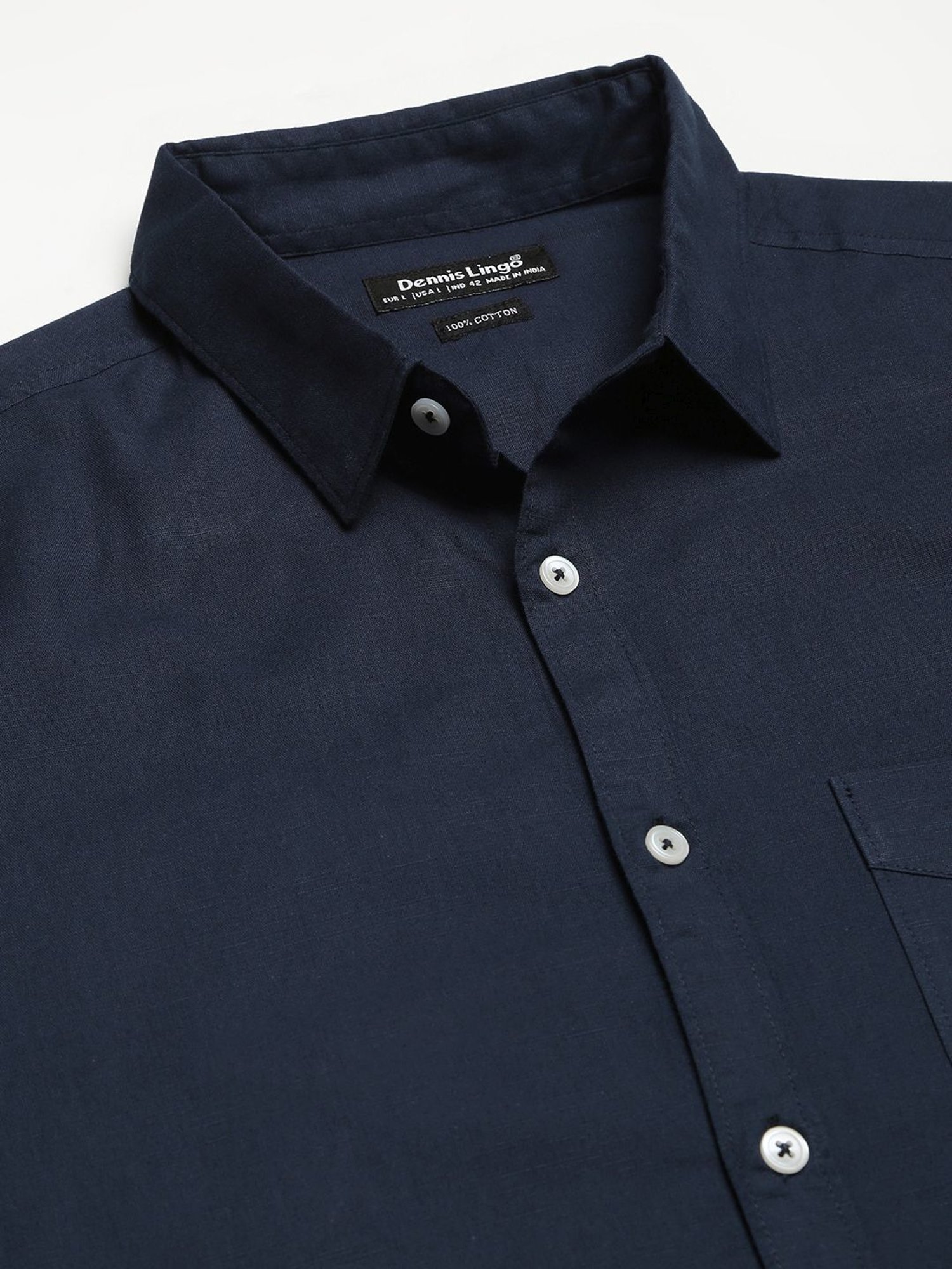 Dennis Lingo Navy Cotton Slim Fit Shirt
