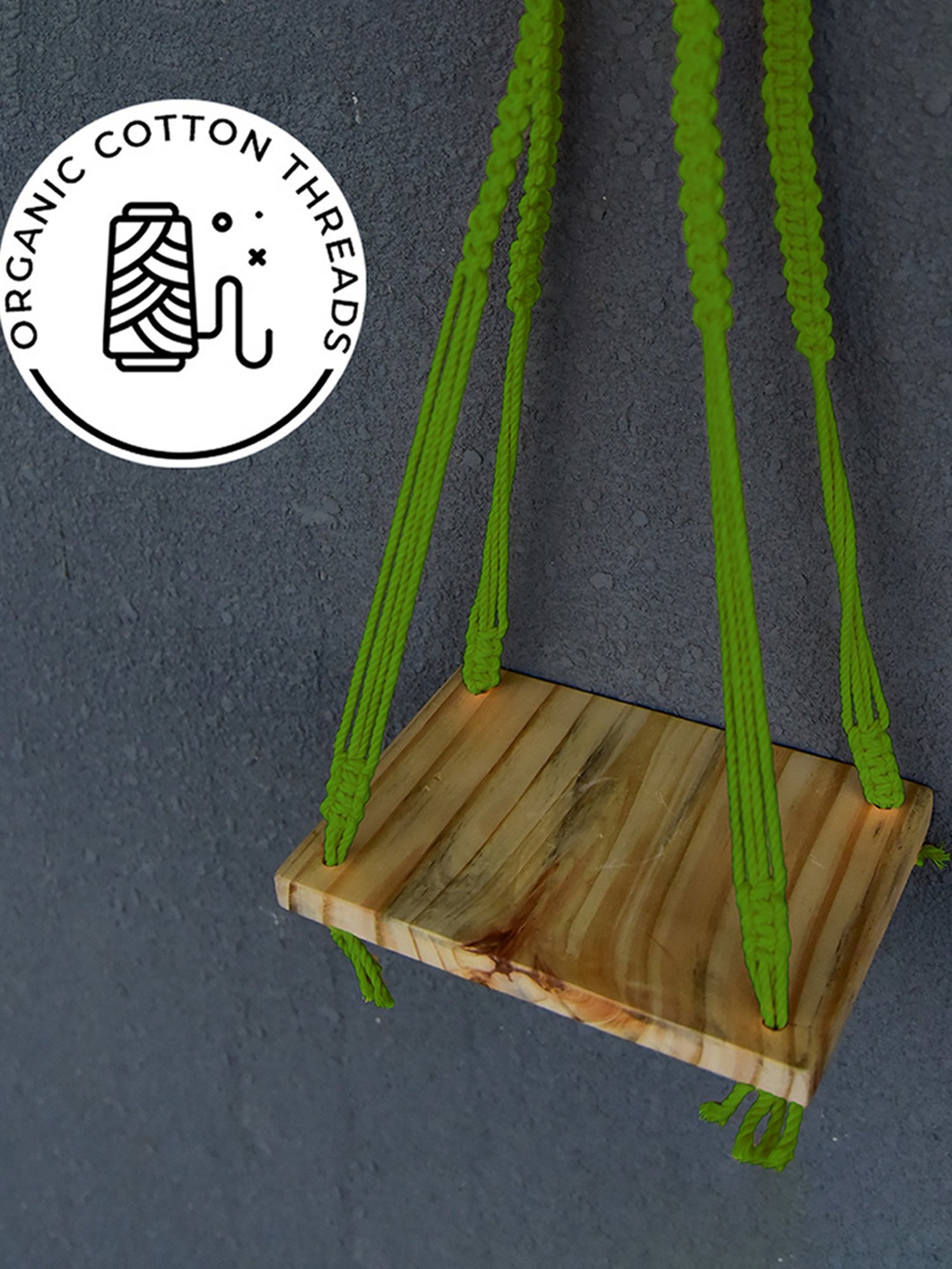 Gathari Macram&iquest; Green Pine Wood Wall Hanging Shelf